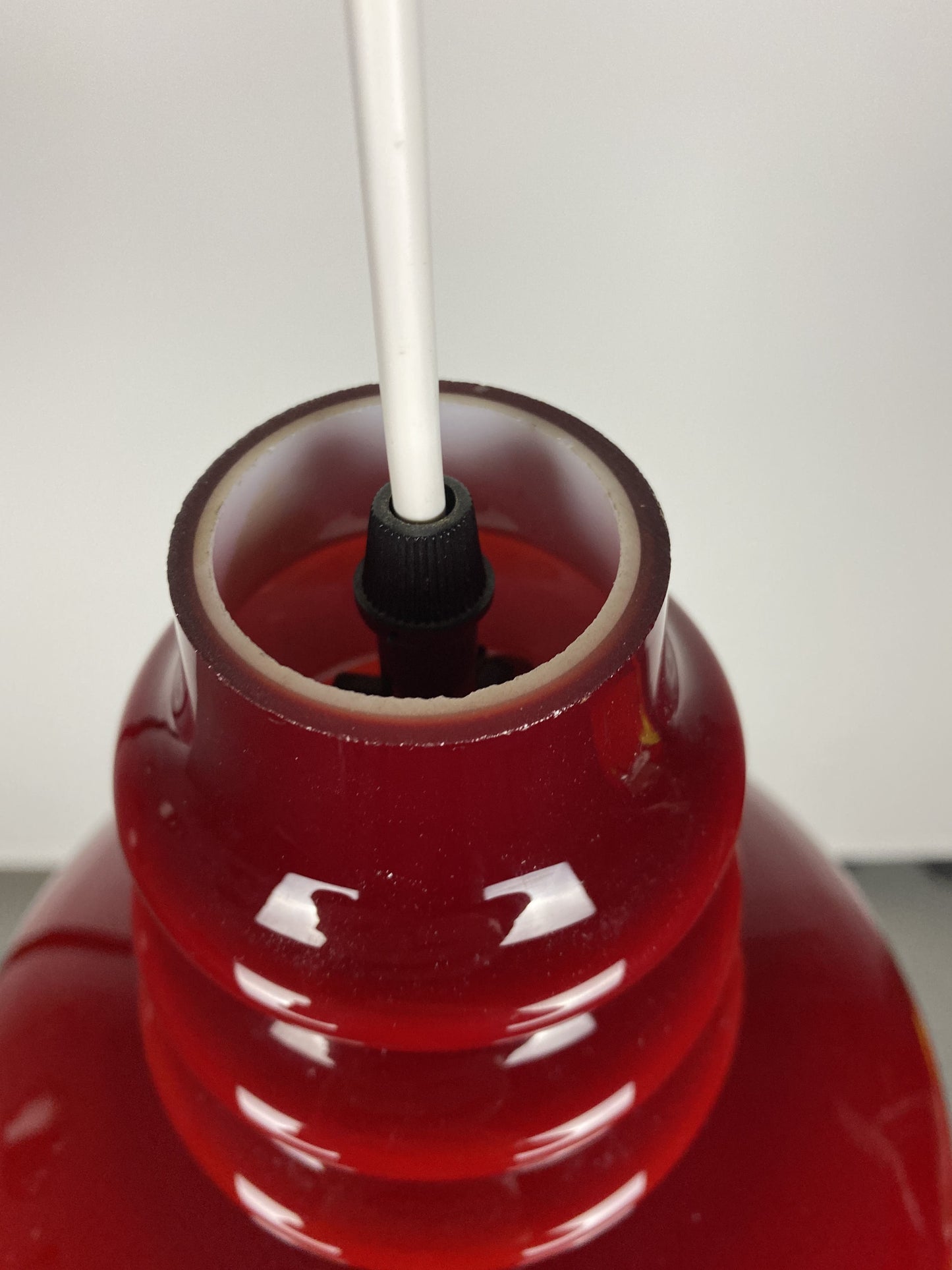 1 of 2 Dark red glass Peill & Putzler pendant light 1960