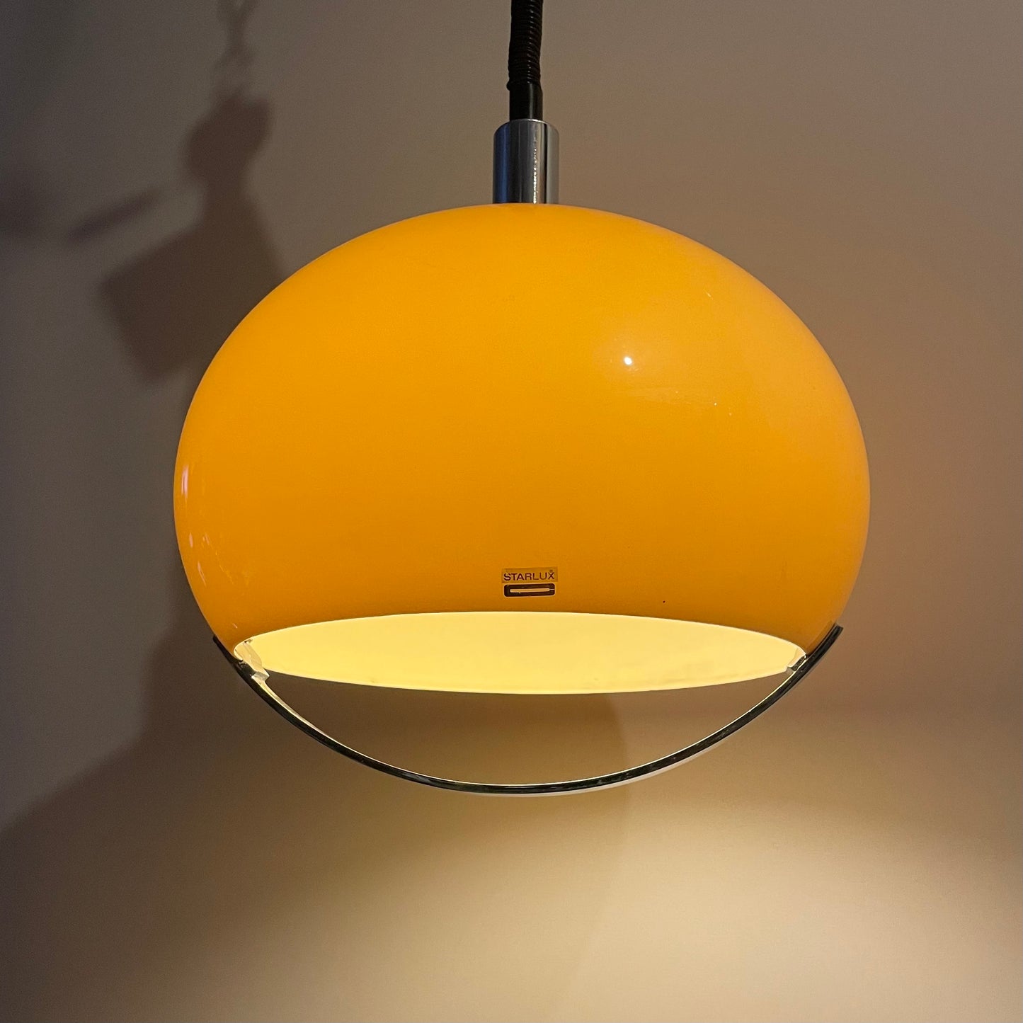 Yellow space age plexiglass pendant light by STARLUX 1970