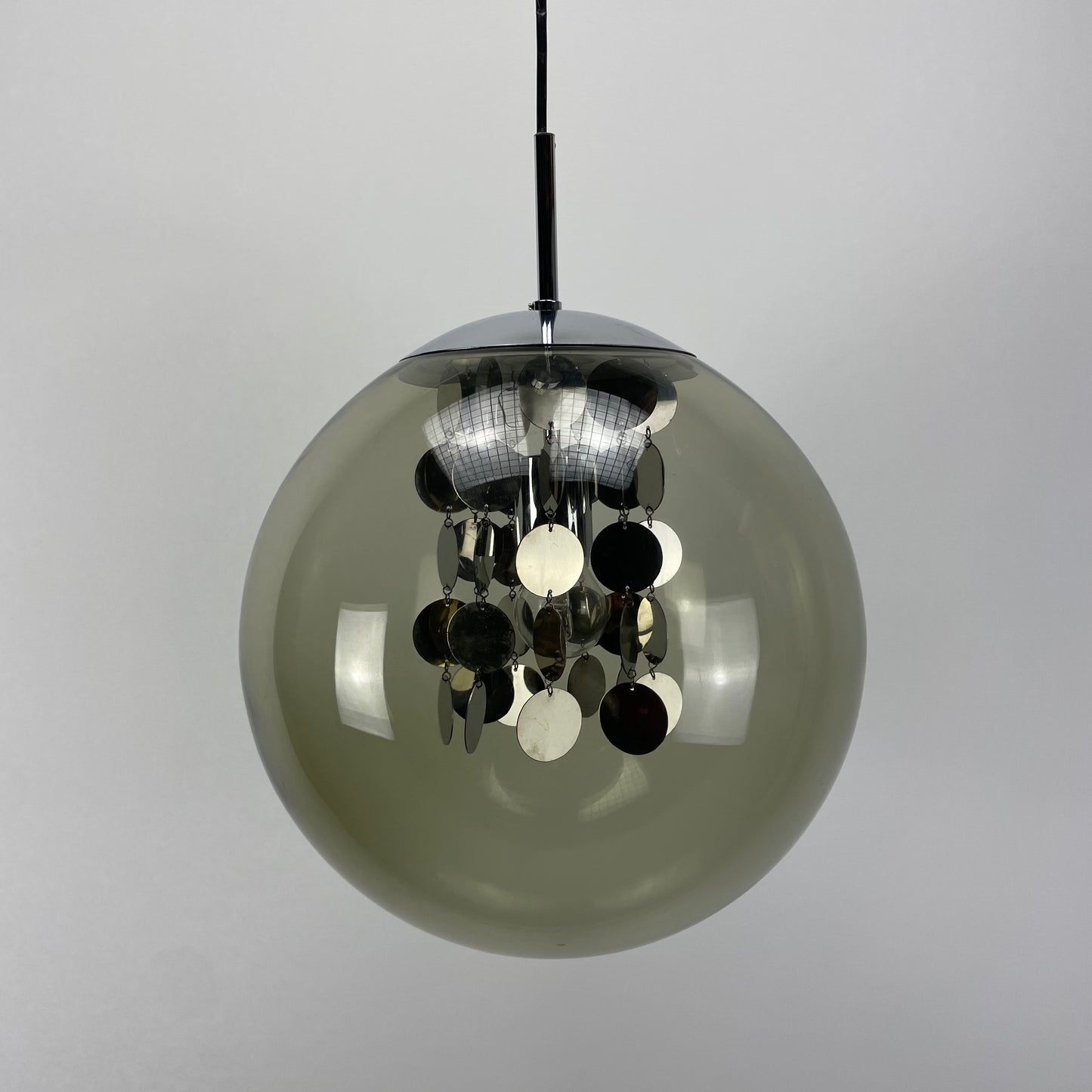 Rare smoked glass globe pendant lamp by Doria Leuchten 1970