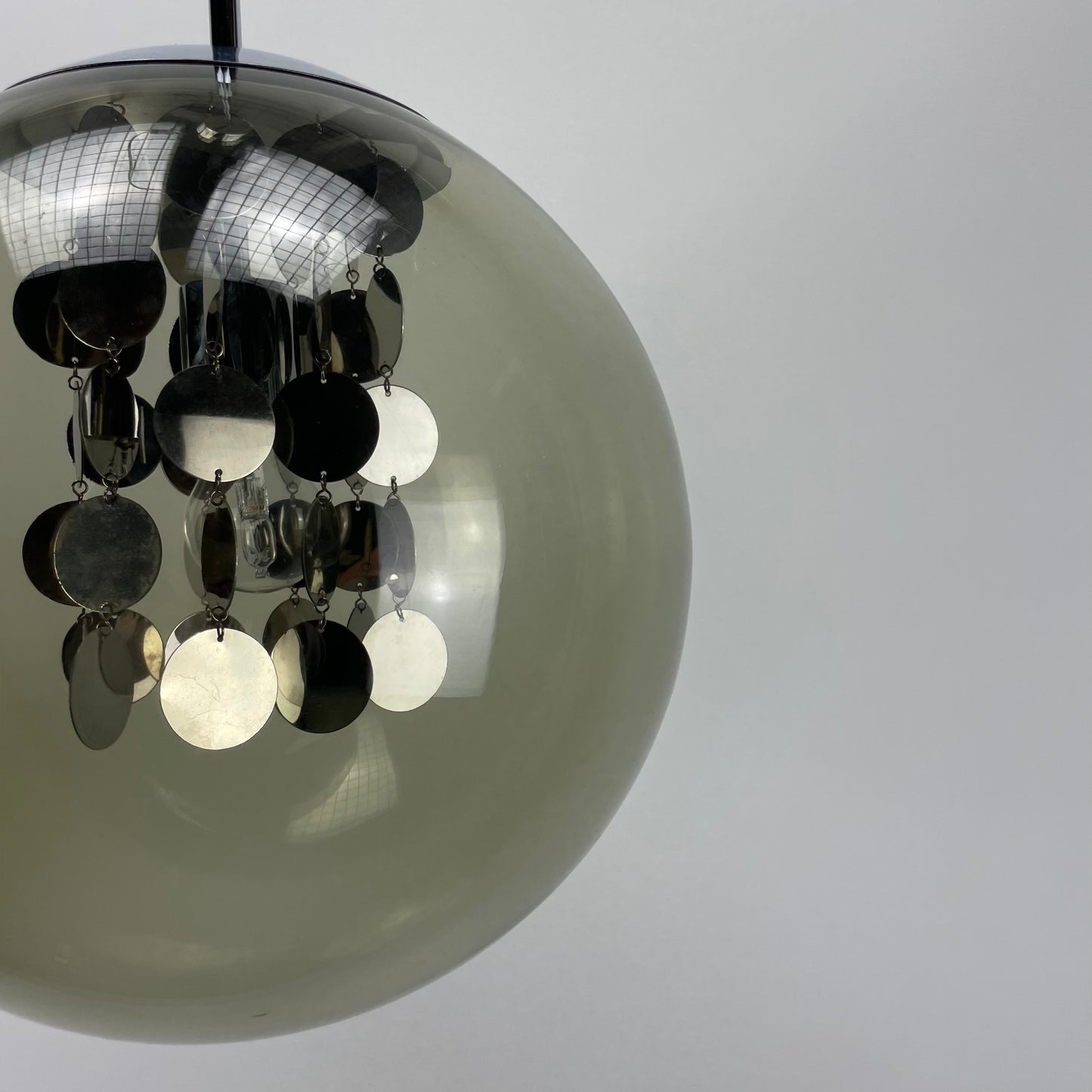 Rare smoked glass globe pendant lamp by Doria Leuchten 1970