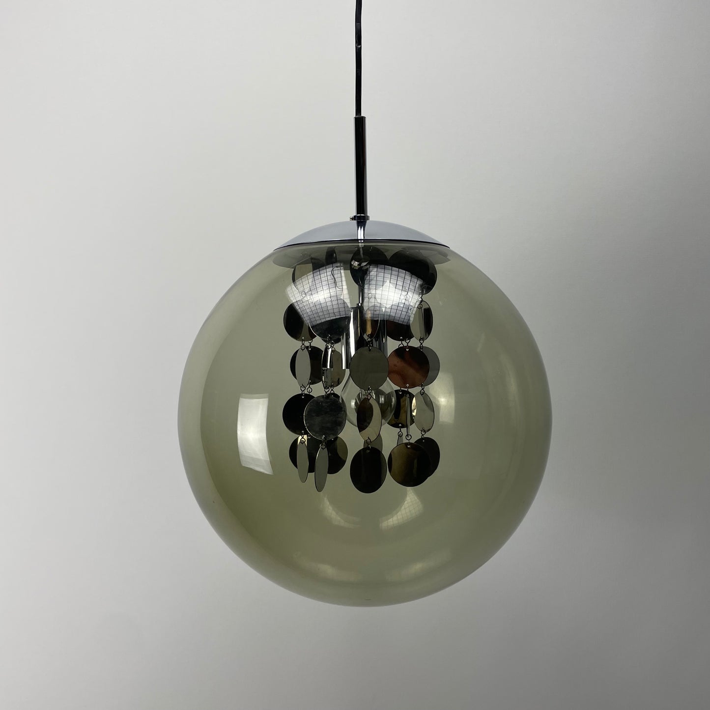 Rare smoked glass globe pendant lamp by Doria Leuchten 1970