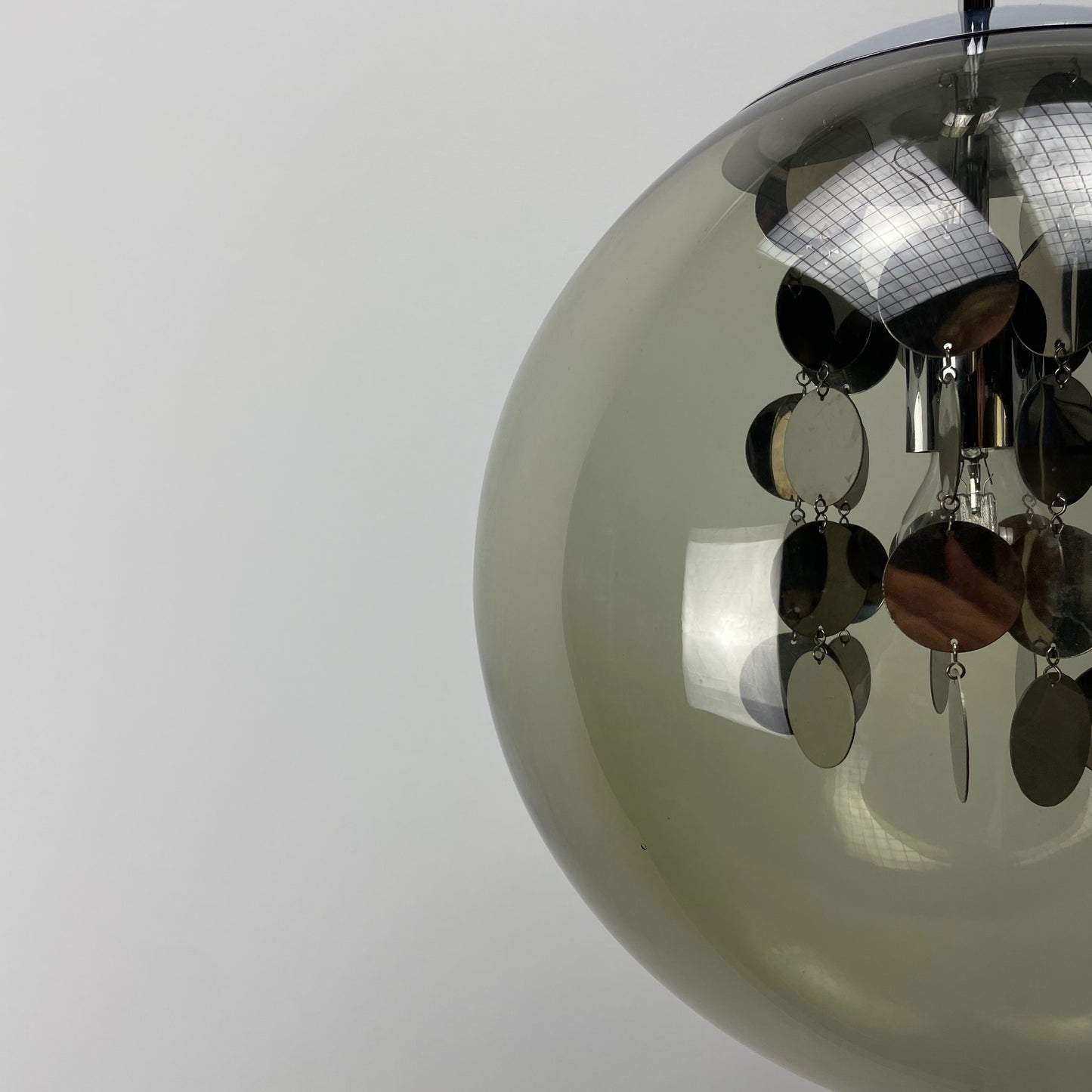 Rare smoked glass globe pendant lamp by Doria Leuchten 1970