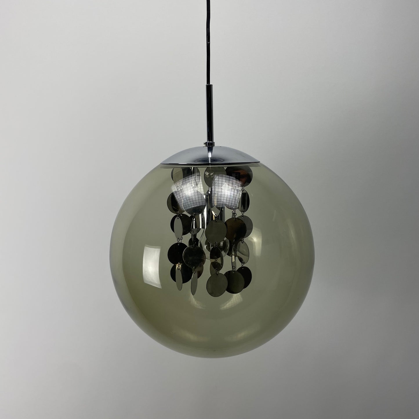 Rare smoked glass globe pendant lamp by Doria Leuchten 1970