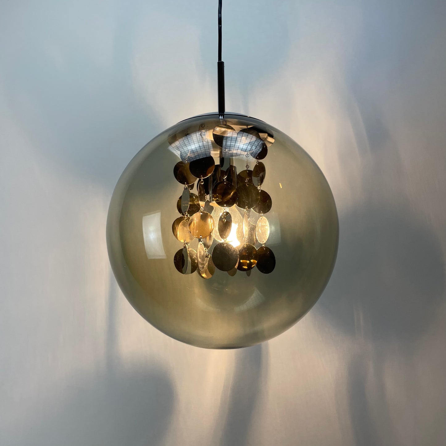 Rare smoked glass globe pendant lamp by Doria Leuchten 1970