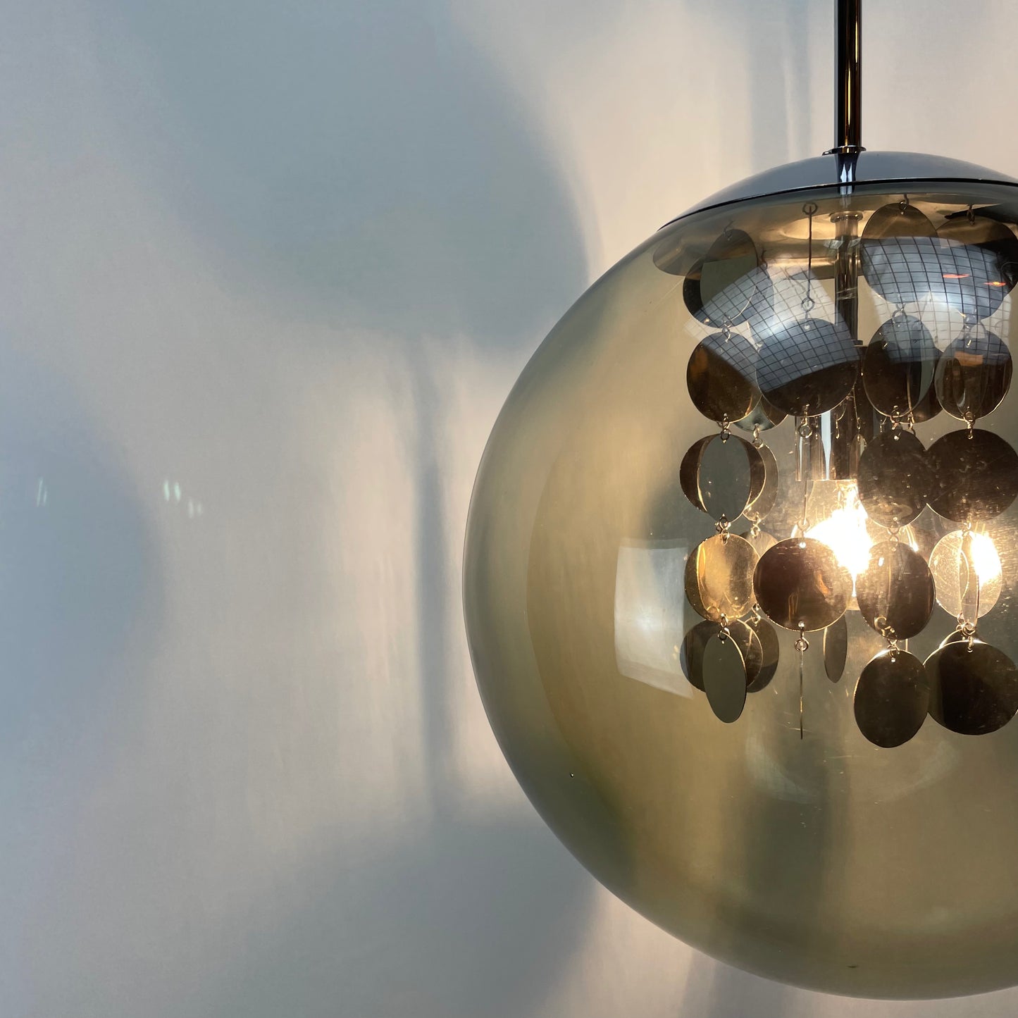 Rare smoked glass globe pendant lamp by Doria Leuchten 1970
