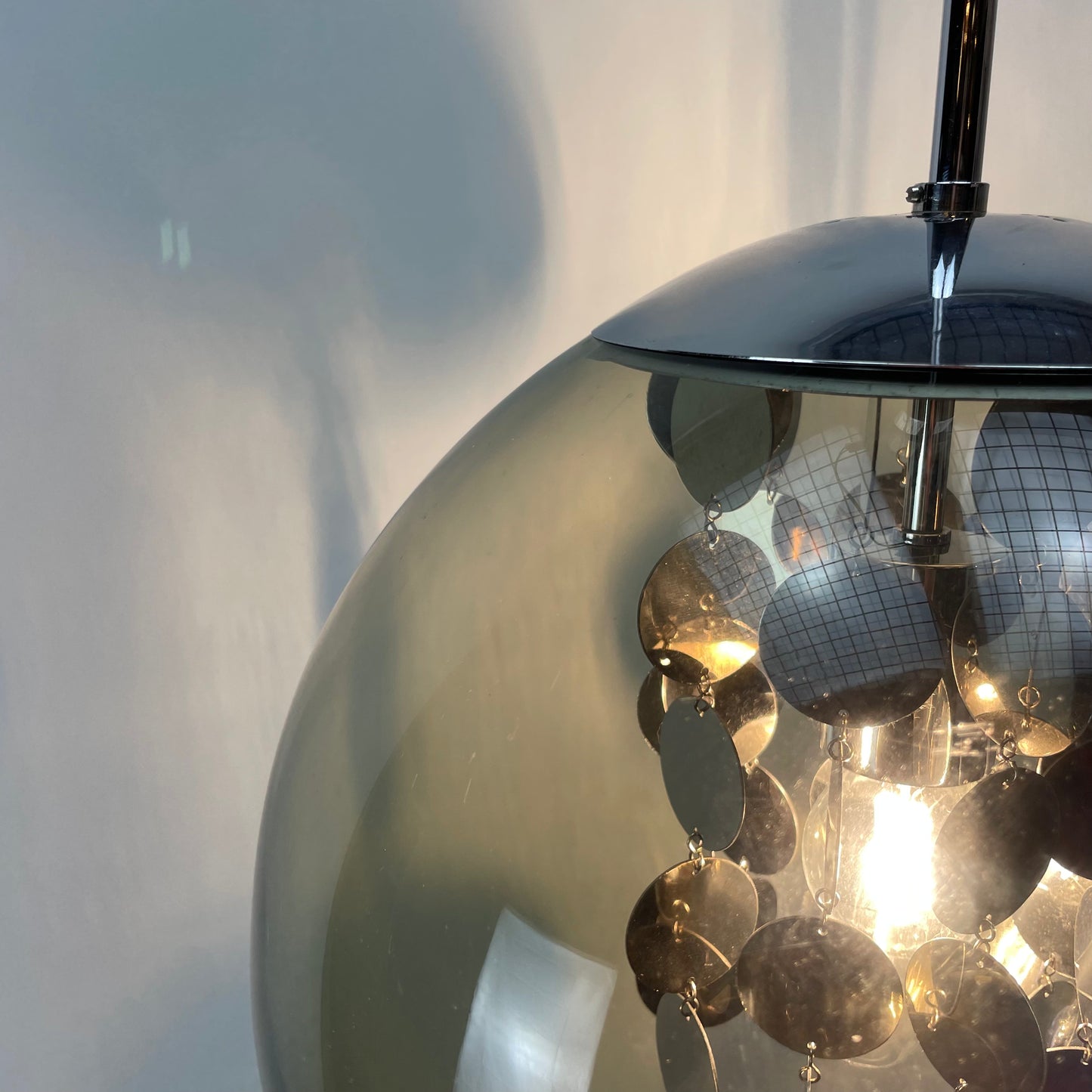 Rare smoked glass globe pendant lamp by Doria Leuchten 1970