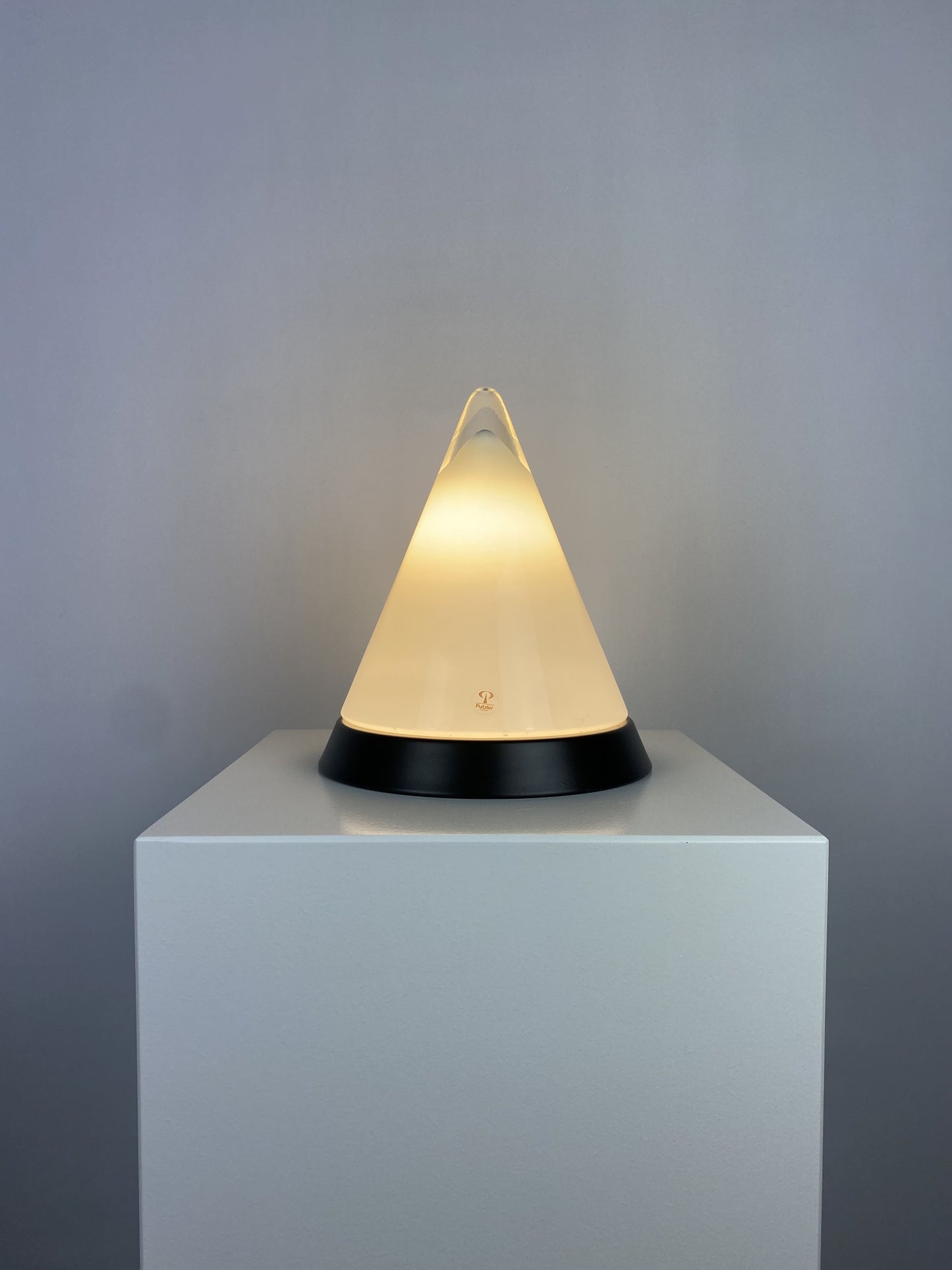 White glass & black Peill and Putzler KIBO table lamp 1980