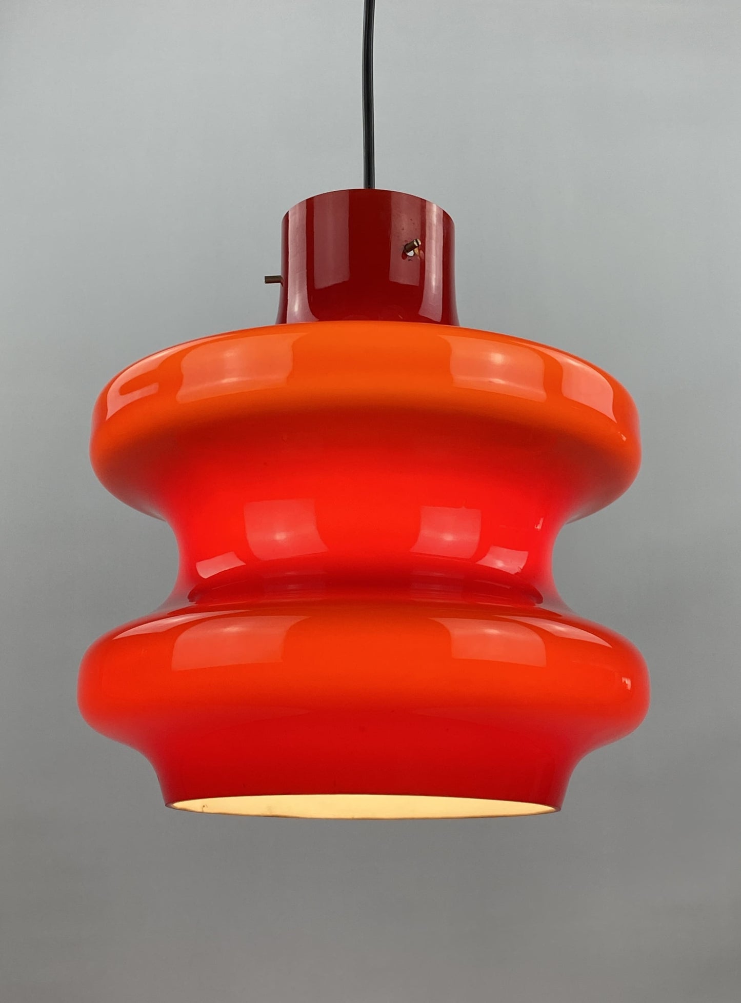 Large cherry red glass pendant light by Peill and Putzler XL 1960