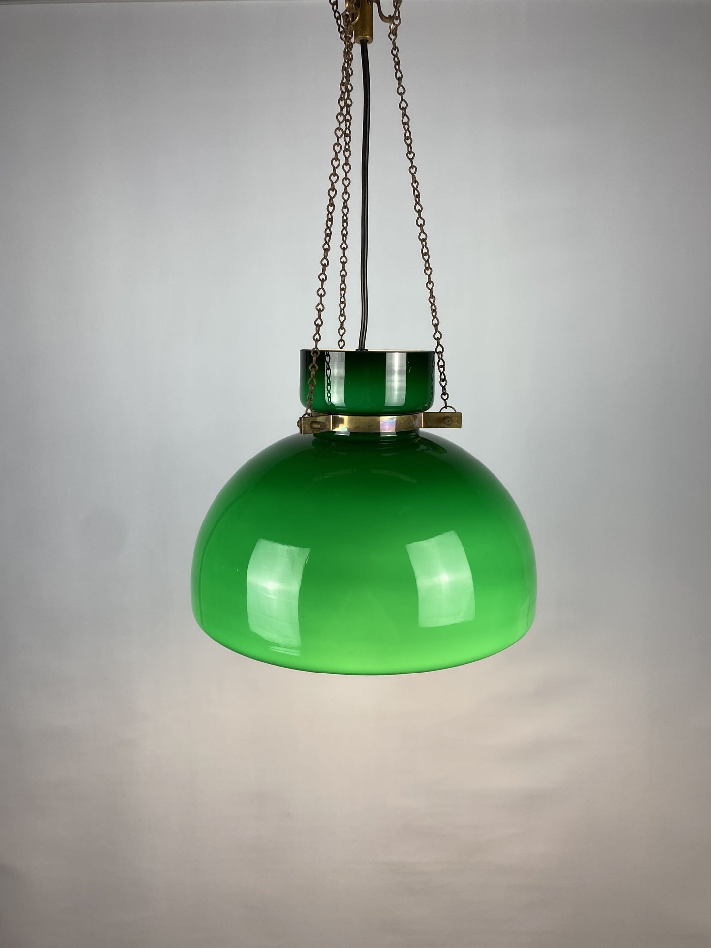 Large dark green Opaline glass pendant light by Herbert Proft for Glashütte Limburg