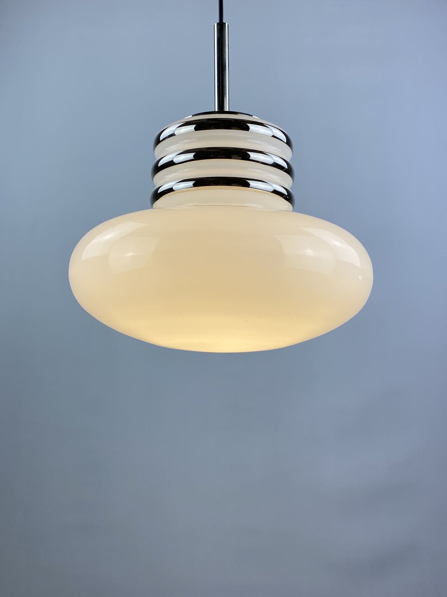 Mid-century white glass and chrome pendant lamp by Leclaire & Schäfer 1970