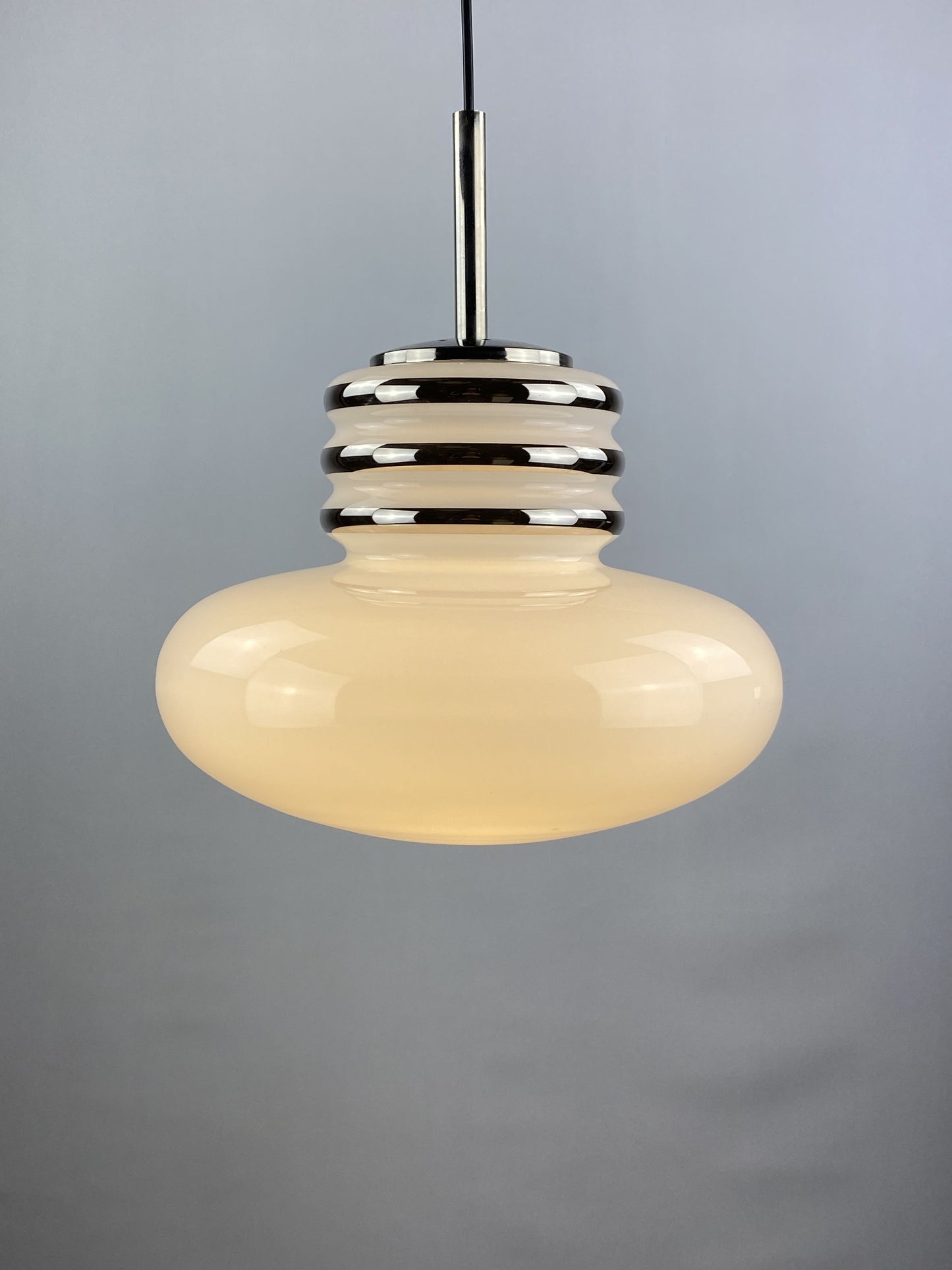 Mid-century white glass and chrome pendant lamp by Leclaire & Schäfer 1970