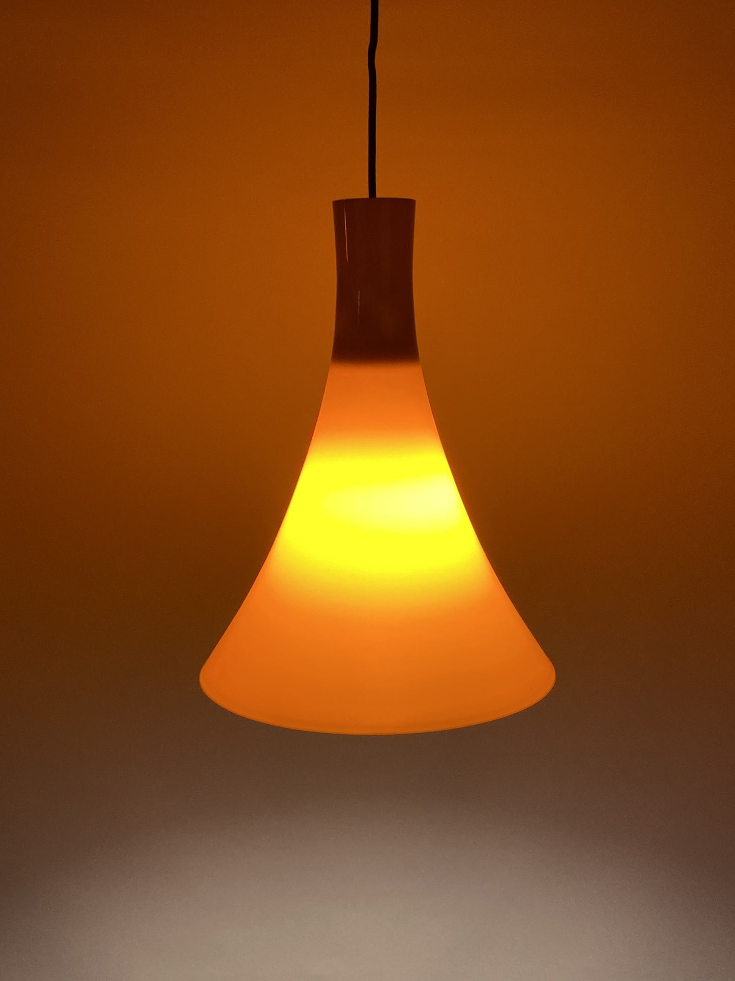 Orange glass trumpet pendant light 'Tokyo' by Wilhelm Braun-Feldweg for Peill & Putzler 1960