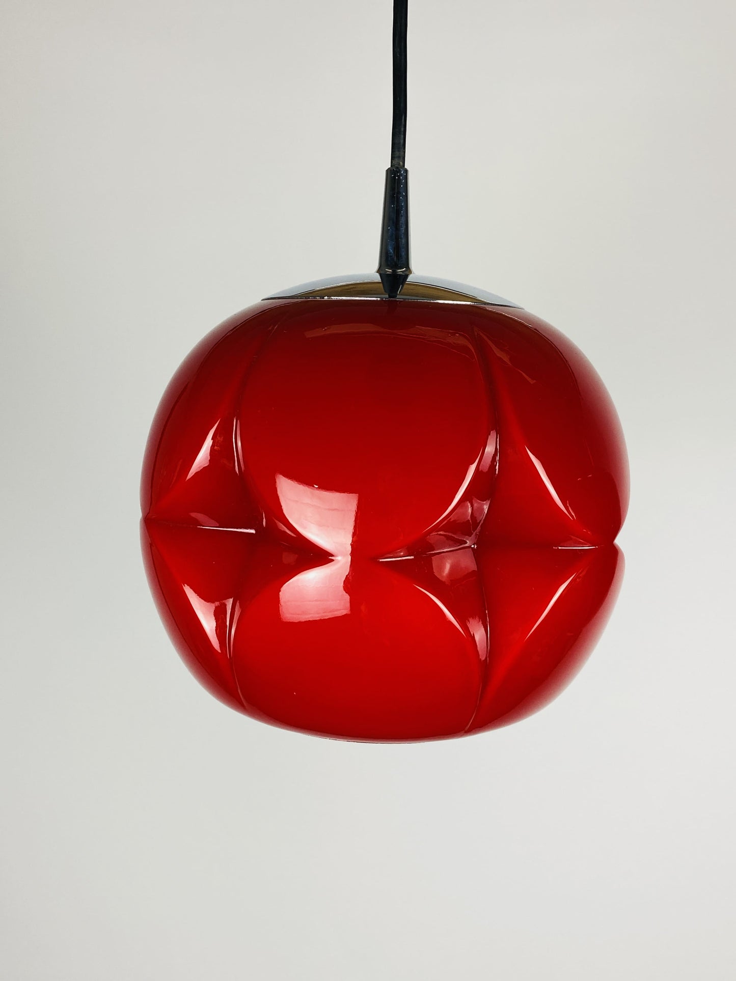 Pair of red glass artichoke pendant lights by Peill and Putzler 1960