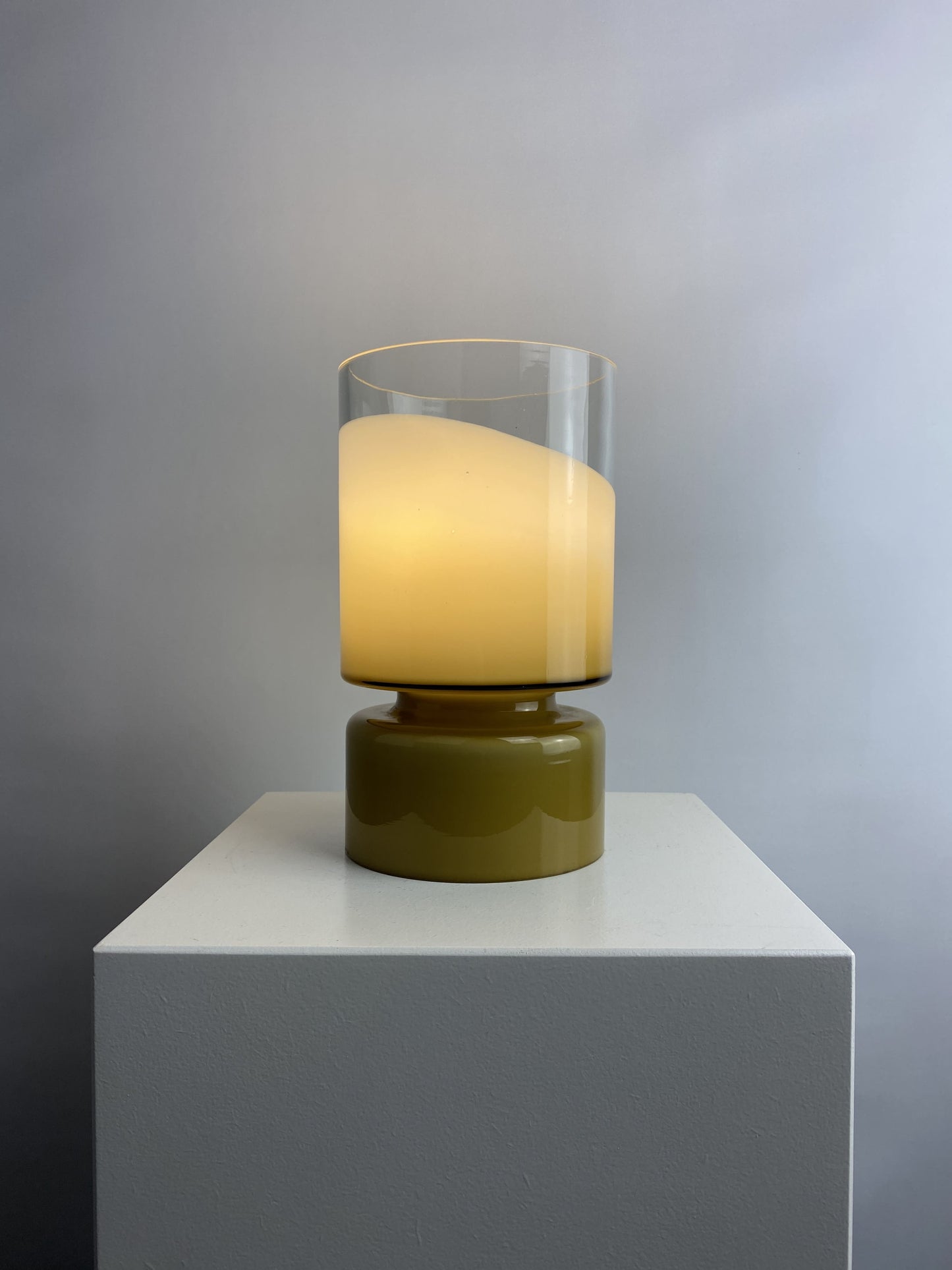 Rare olive green and clear glass Peill and Putzler table lamp 1970