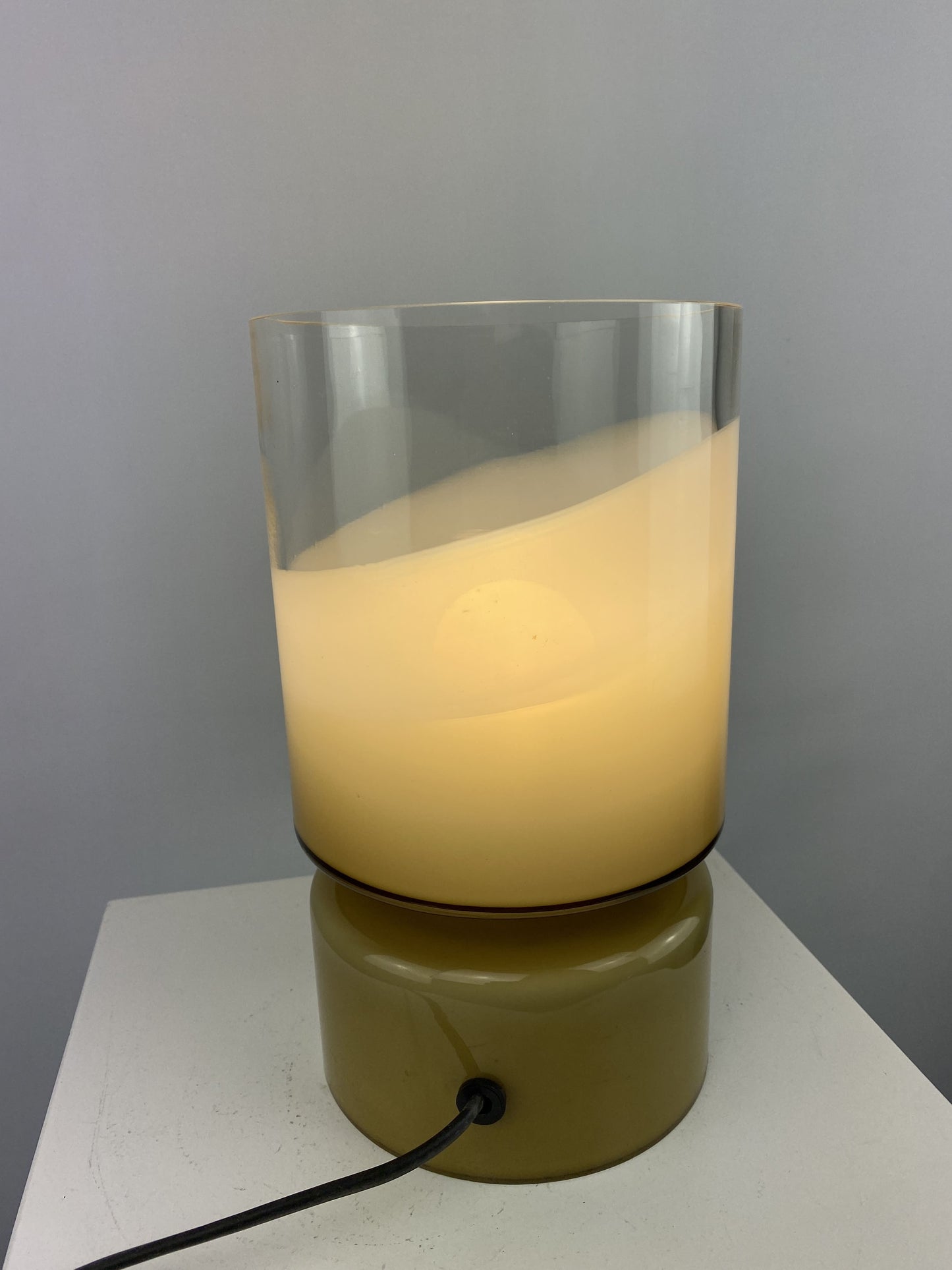 Rare olive green and clear glass Peill and Putzler table lamp 1970