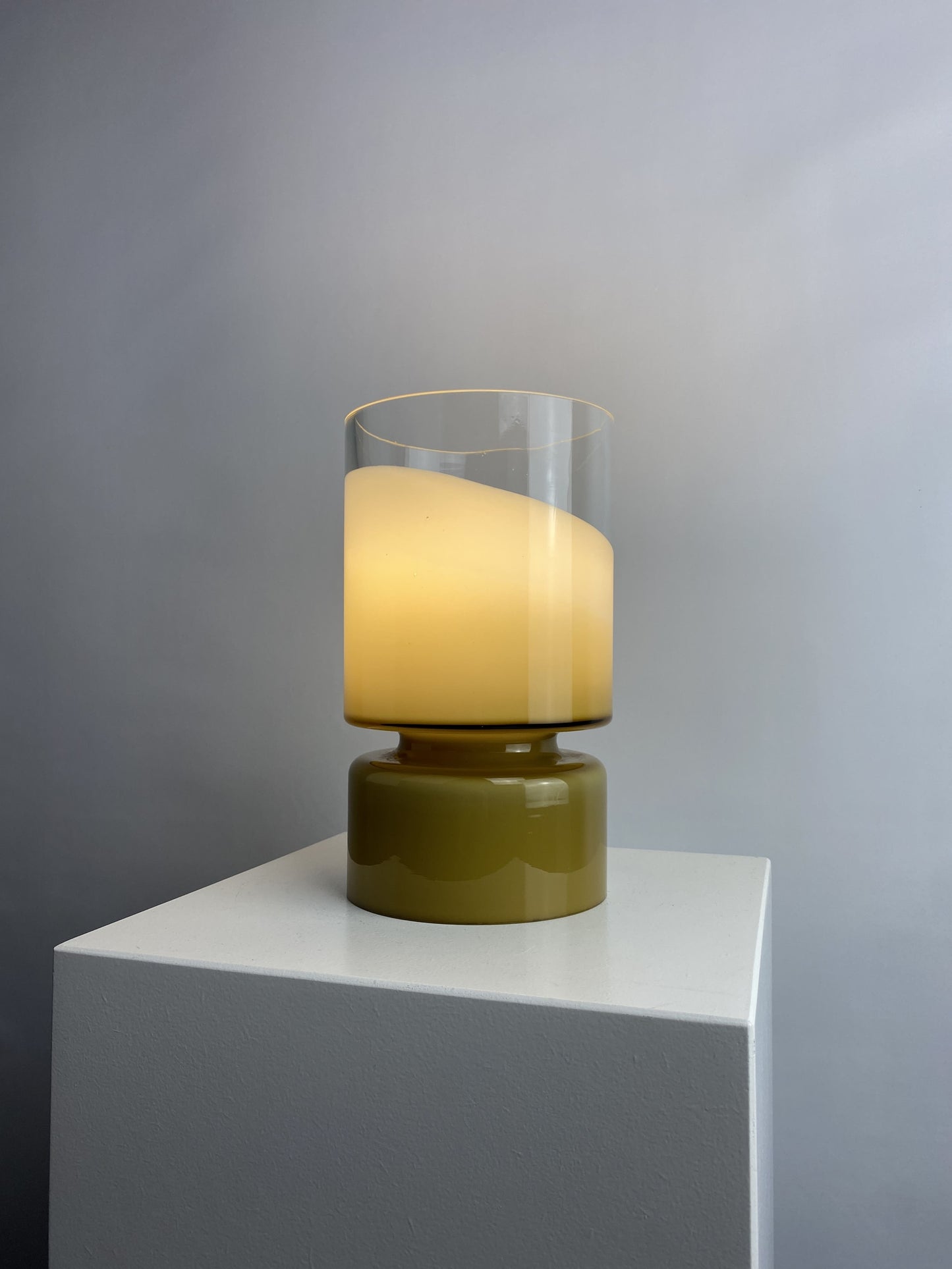 Rare olive green and clear glass Peill and Putzler table lamp 1970