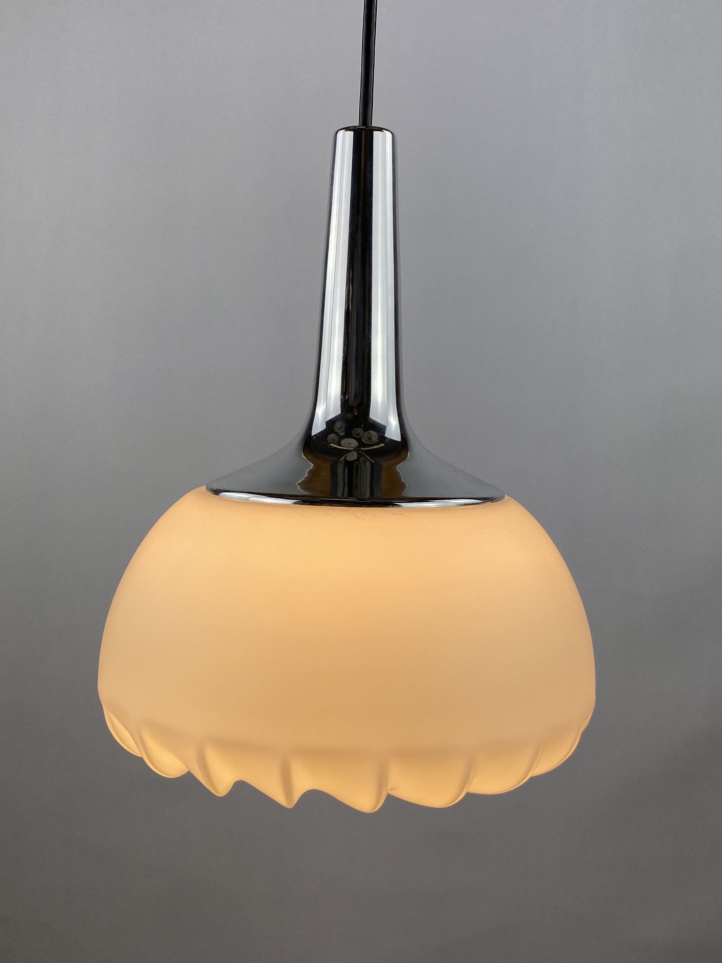 Rare white swirl glass and chrome pendant light by Peill & Putzler