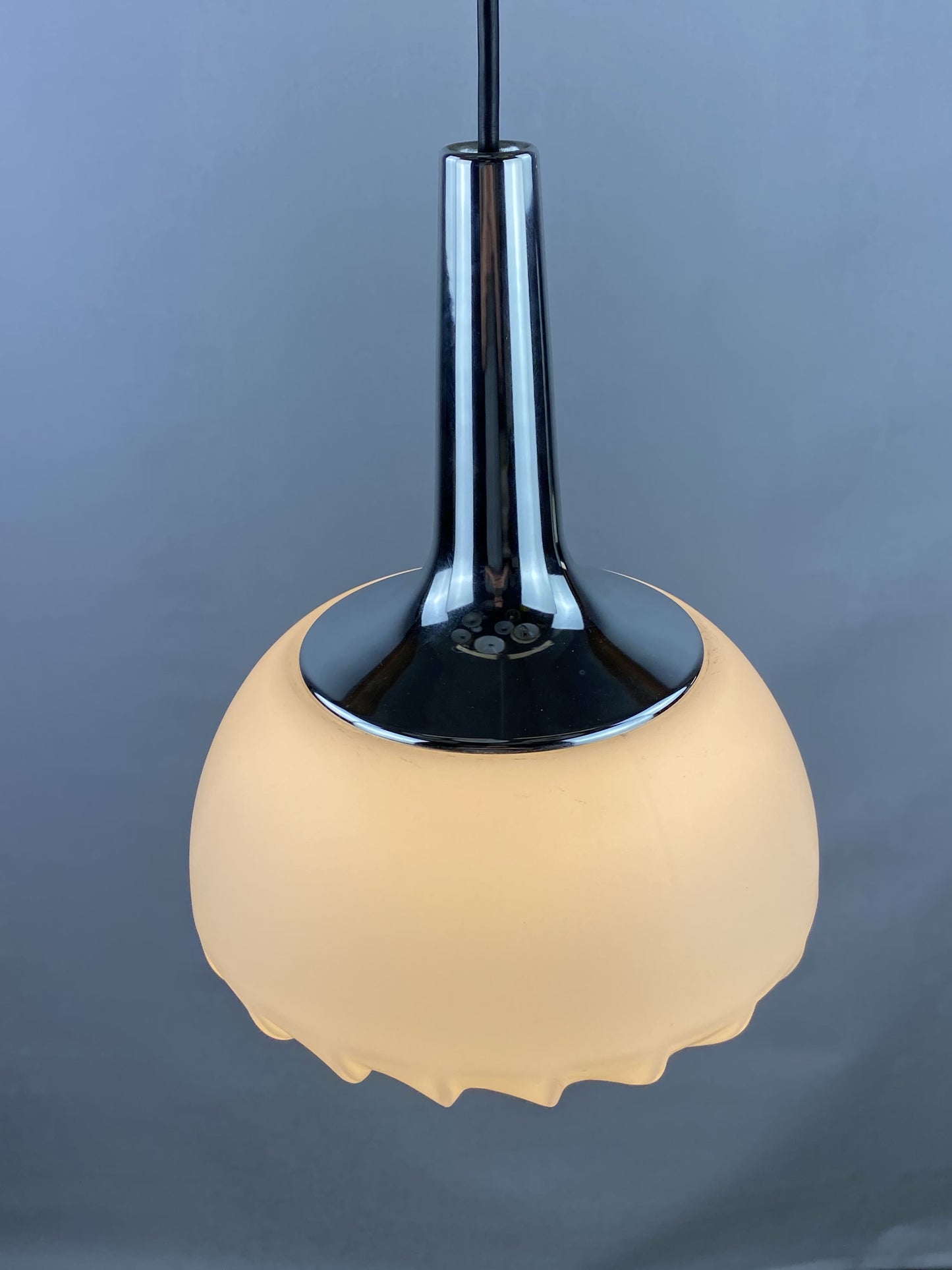 Rare white swirl glass and chrome pendant light by Peill & Putzler