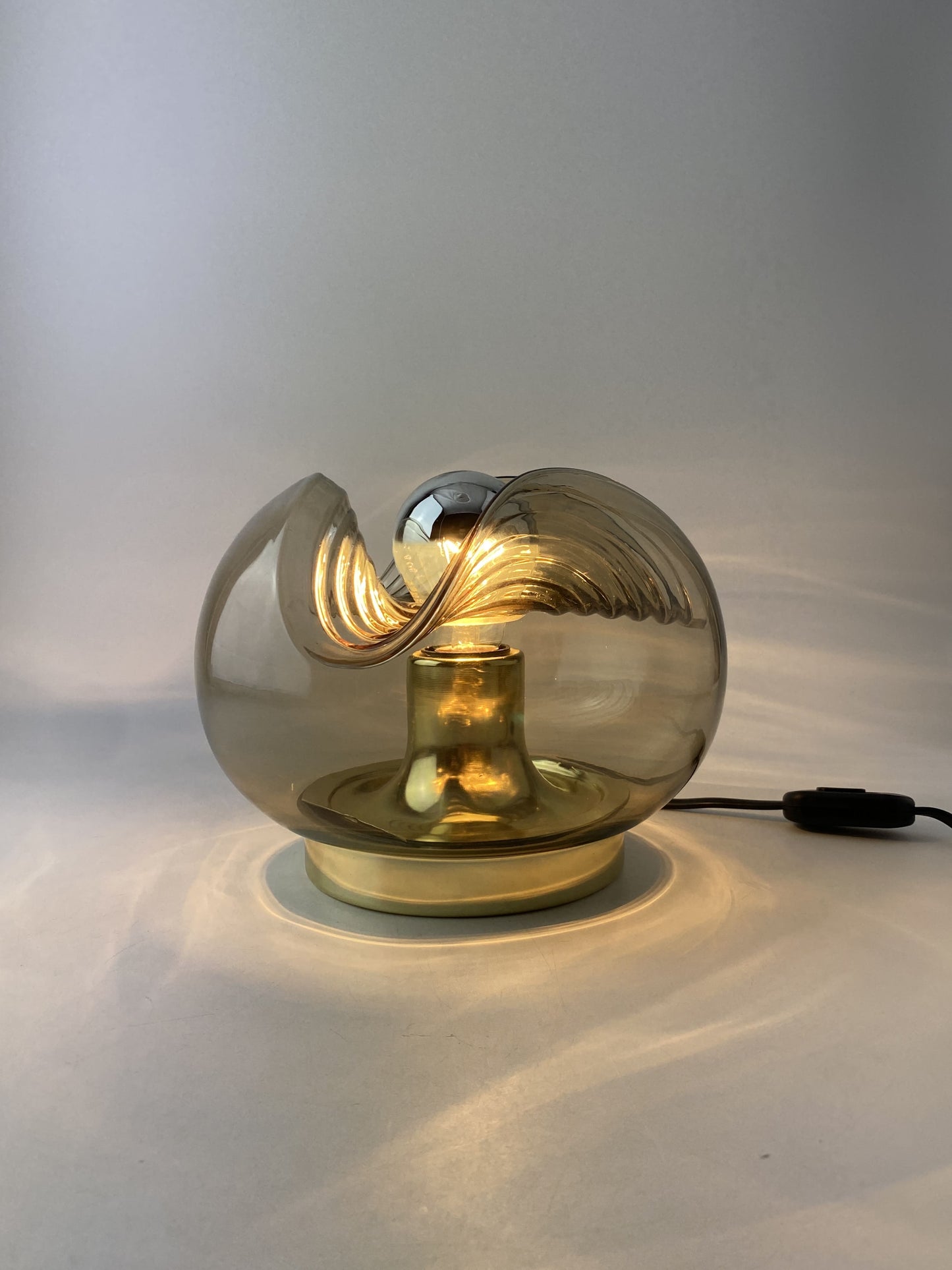 Smoked glass & gold chromed table lamp futura by Peill and Putzler 1960