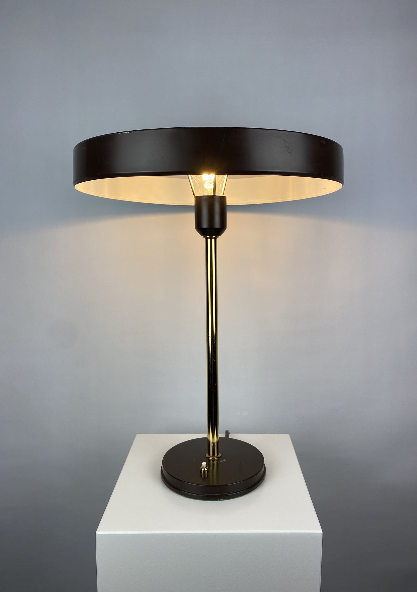 One of four Brown and gold table lamp Timor 69 by Louis Kalff for Philips 1970