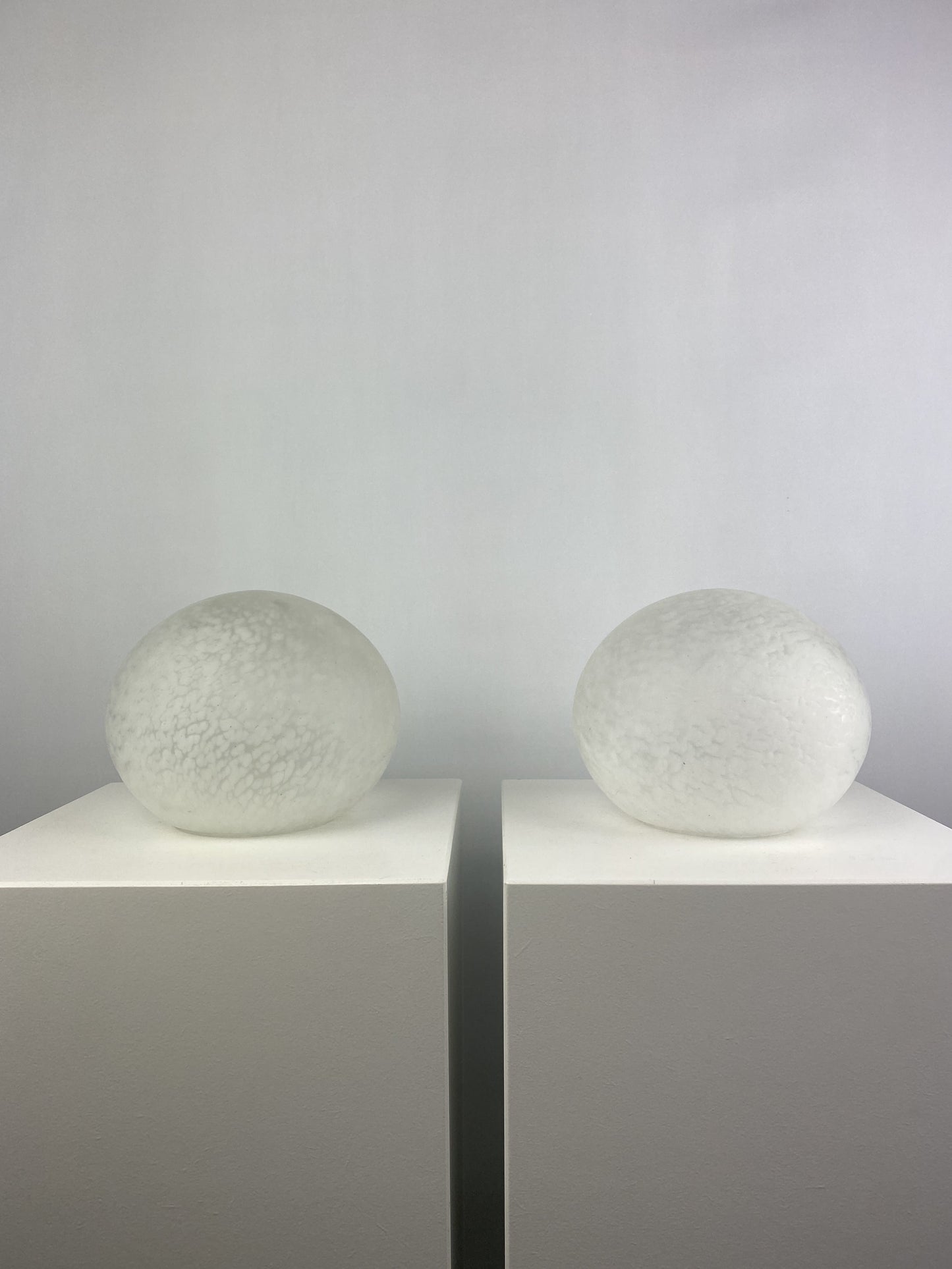 Pair of two white cloudy glass egg shaped table lamps 1970 Verrerie de Vianne style