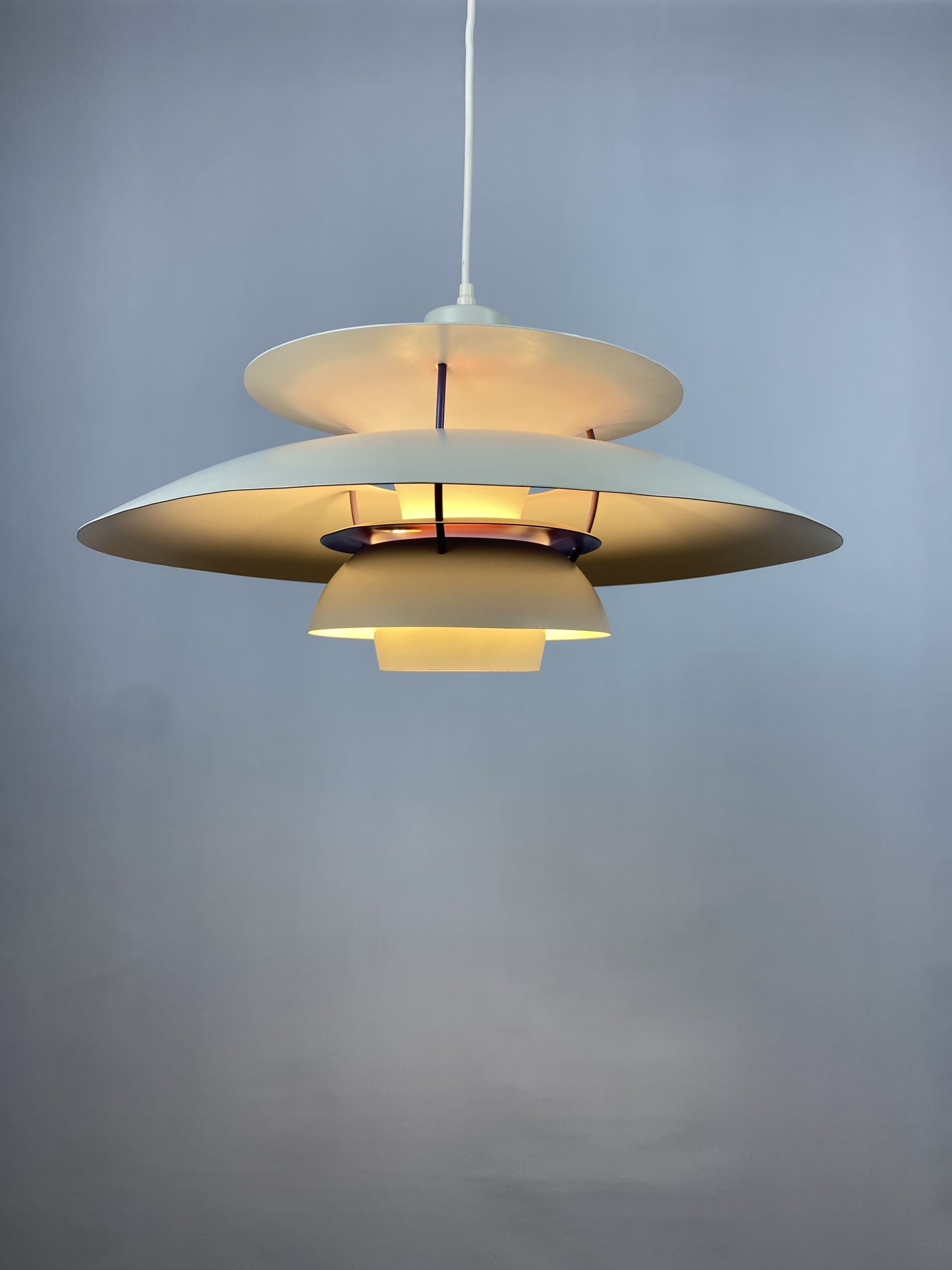 1 of 2 White and purple PH5 pendant light by Poul Henningsen for Louis Poulsen 1970