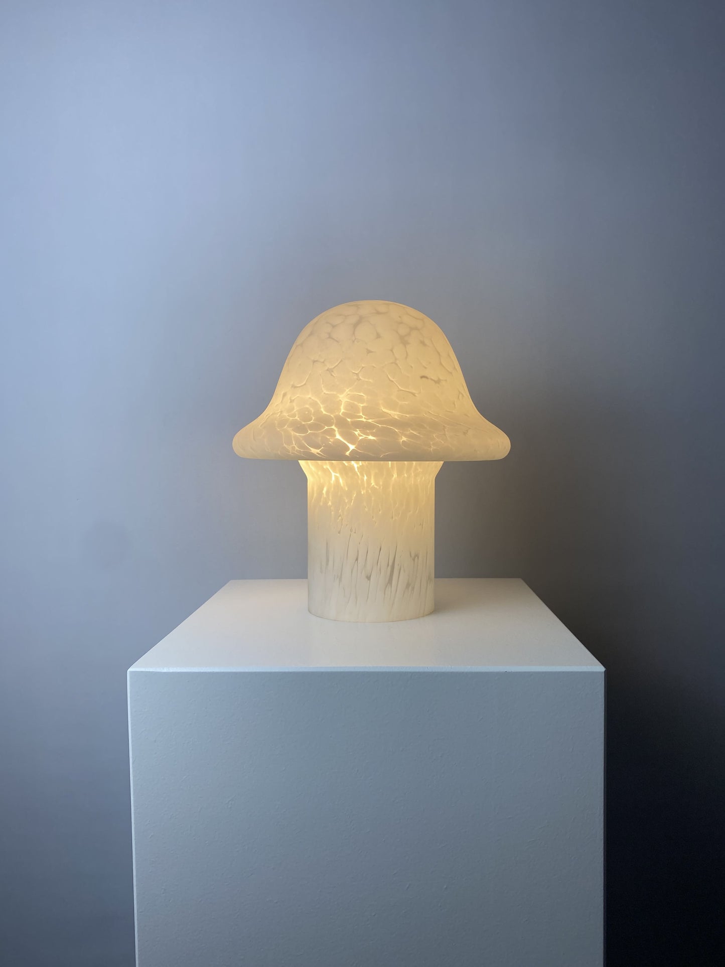 White cloudy glass Peill and Putzler mushroom table lamp 1970