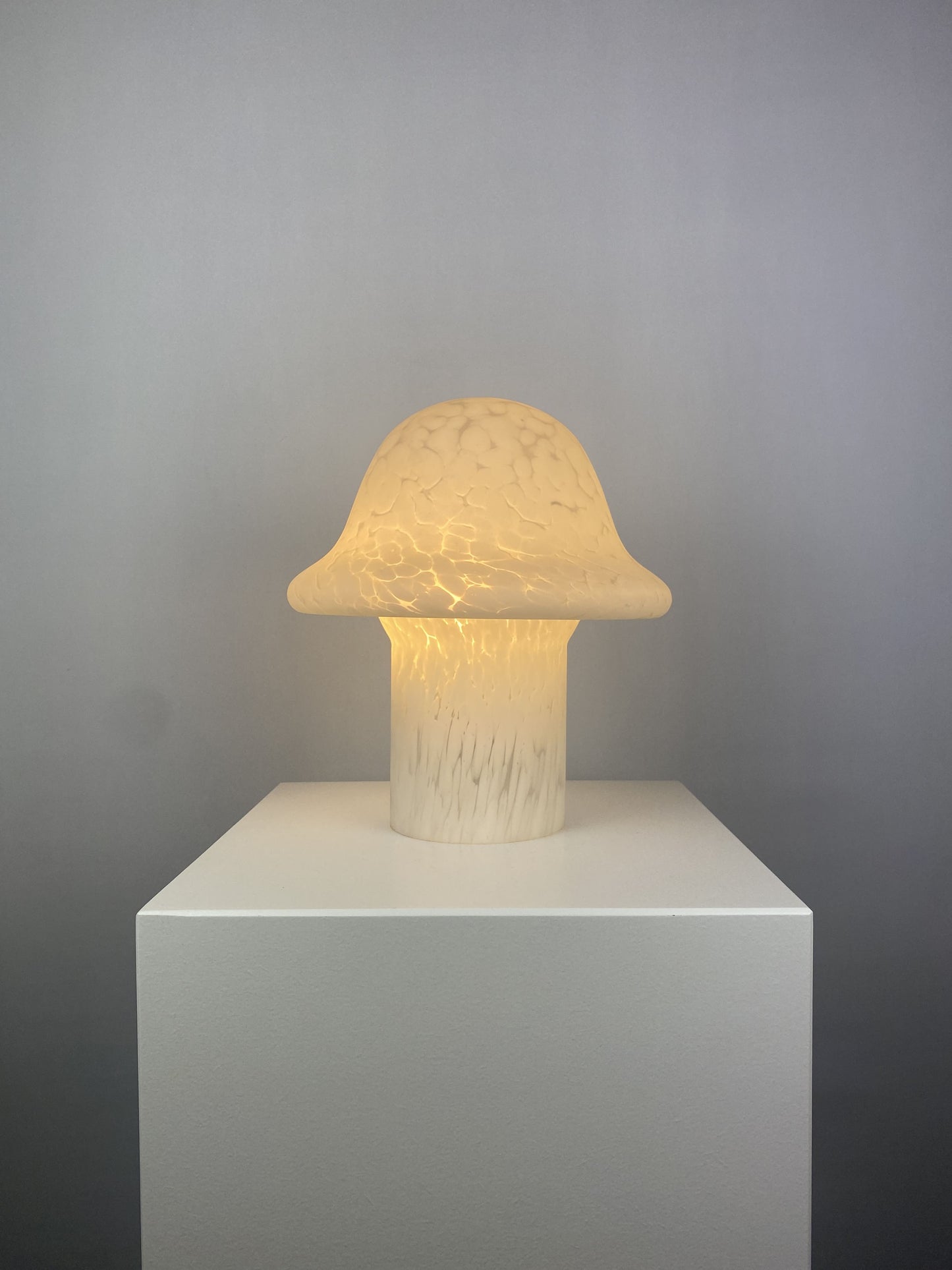White cloudy glass Peill and Putzler mushroom table lamp 1970