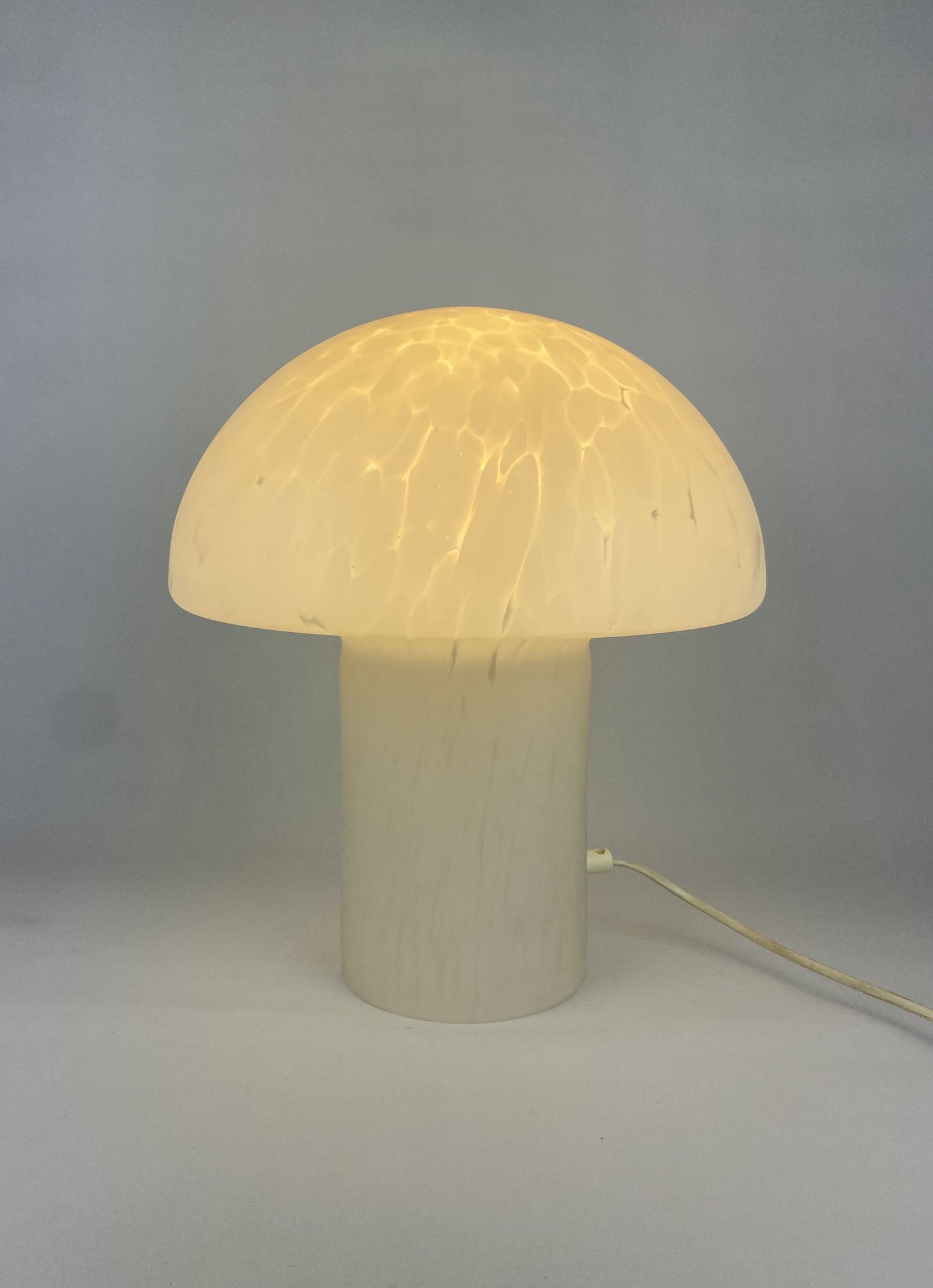 White cloudy glass mushroom table lamp by Glashütte Limburg XL 1970
