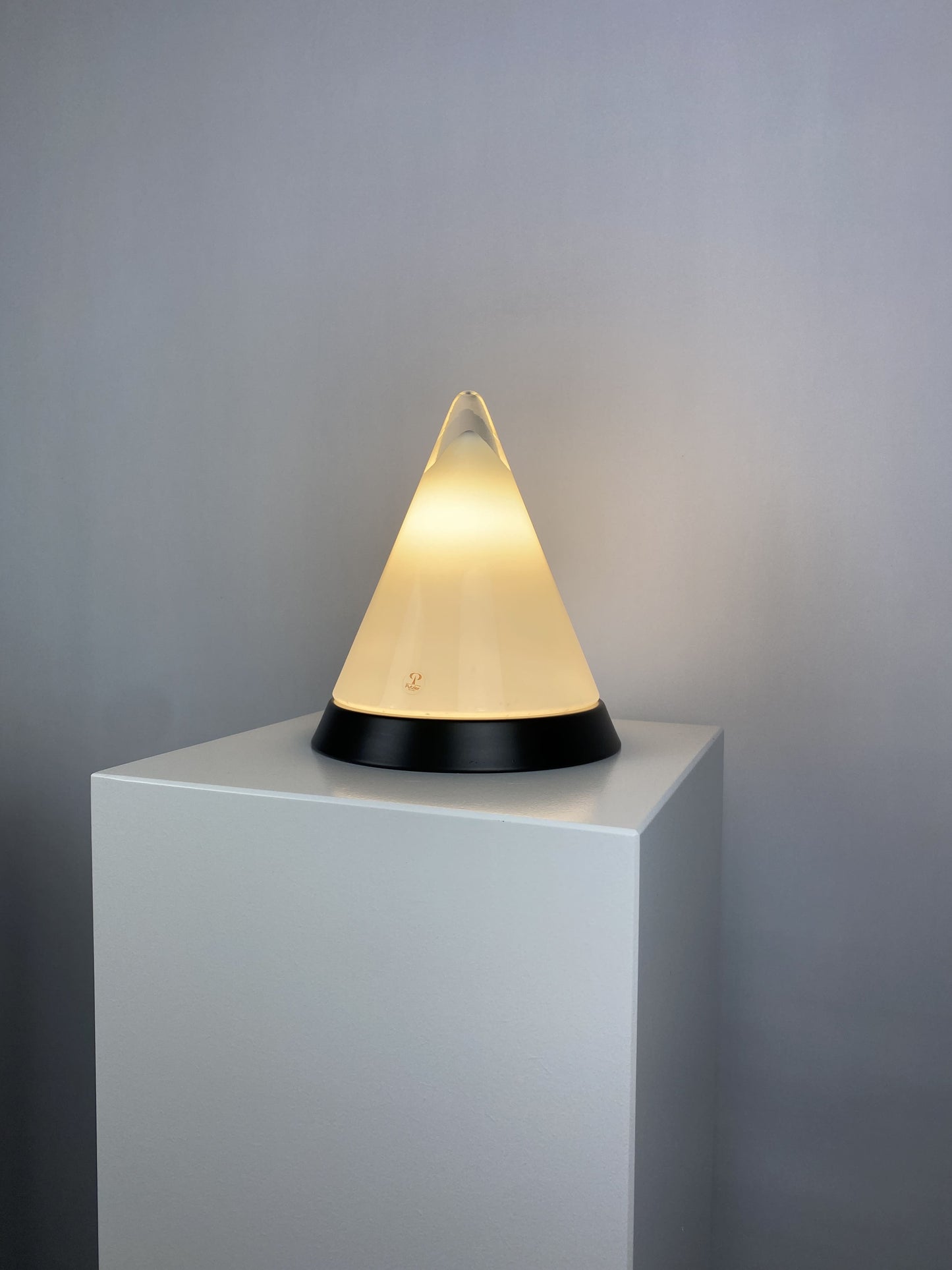 White glass & black Peill and Putzler KIBO table lamp 1980