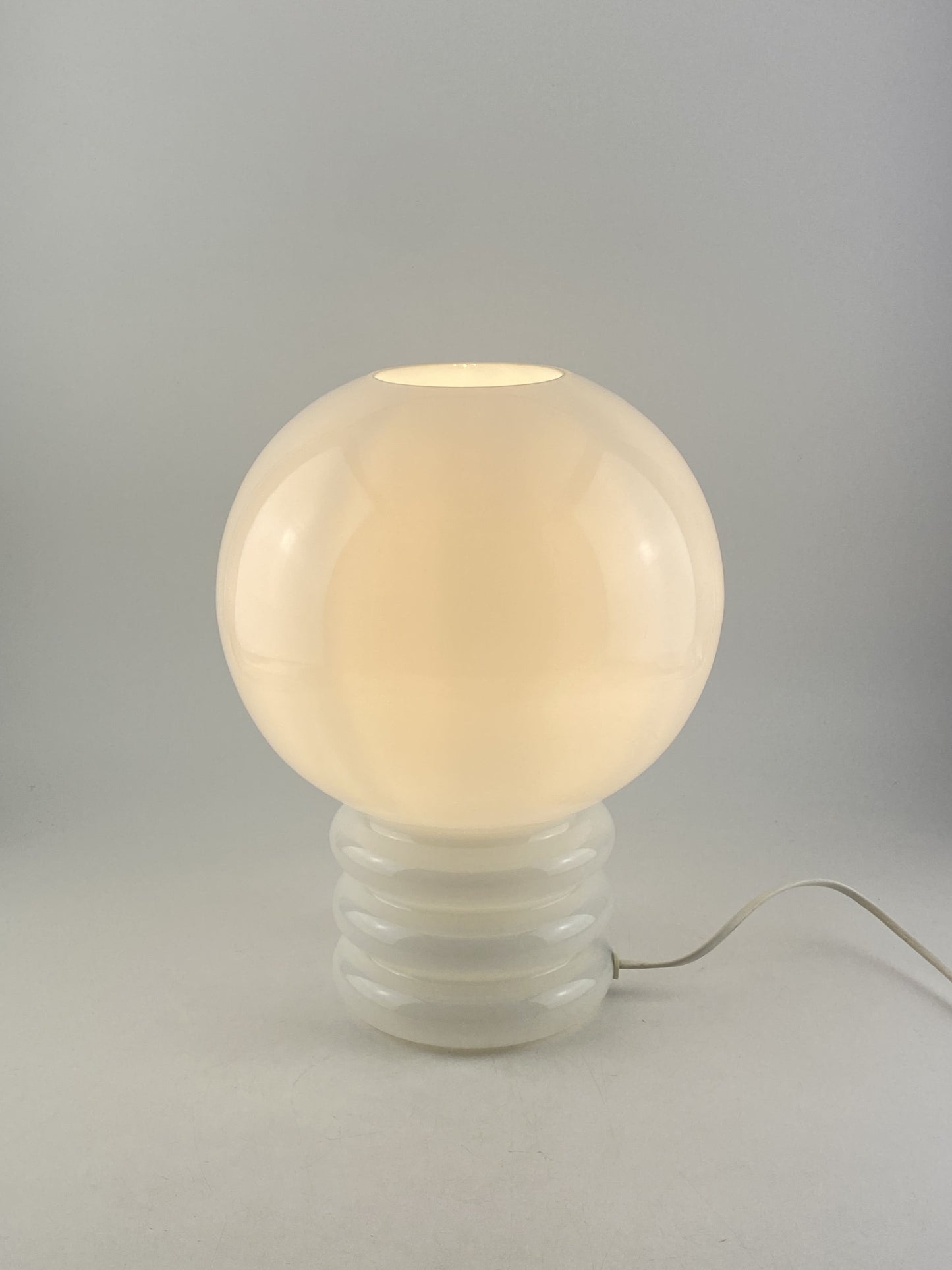 White glass table lamp BULB by Glashütte Limburg 1979
