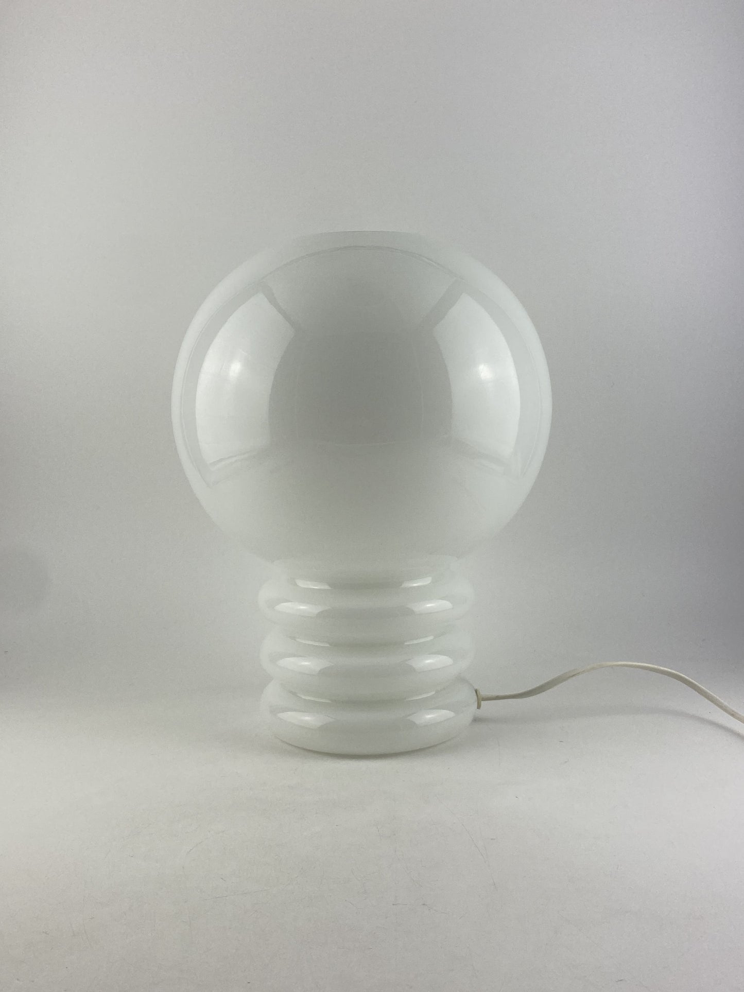 White glass table lamp BULB by Glashütte Limburg 1979