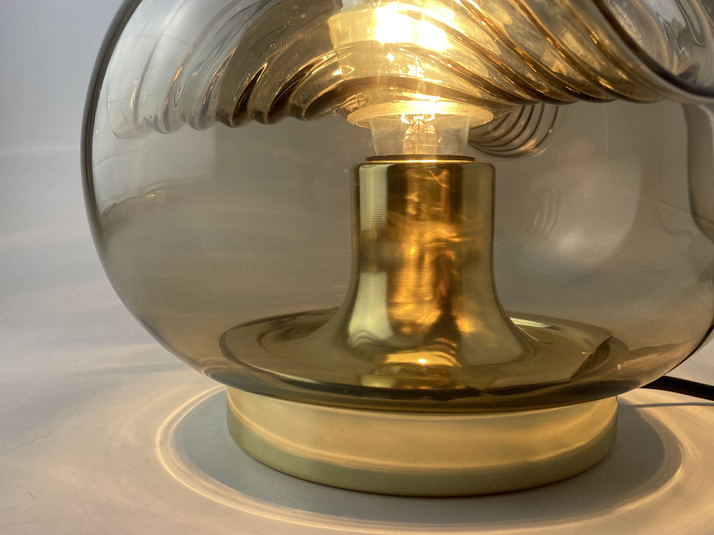 Smoked glass & gold chromed table lamp futura by Peill and Putzler 1960