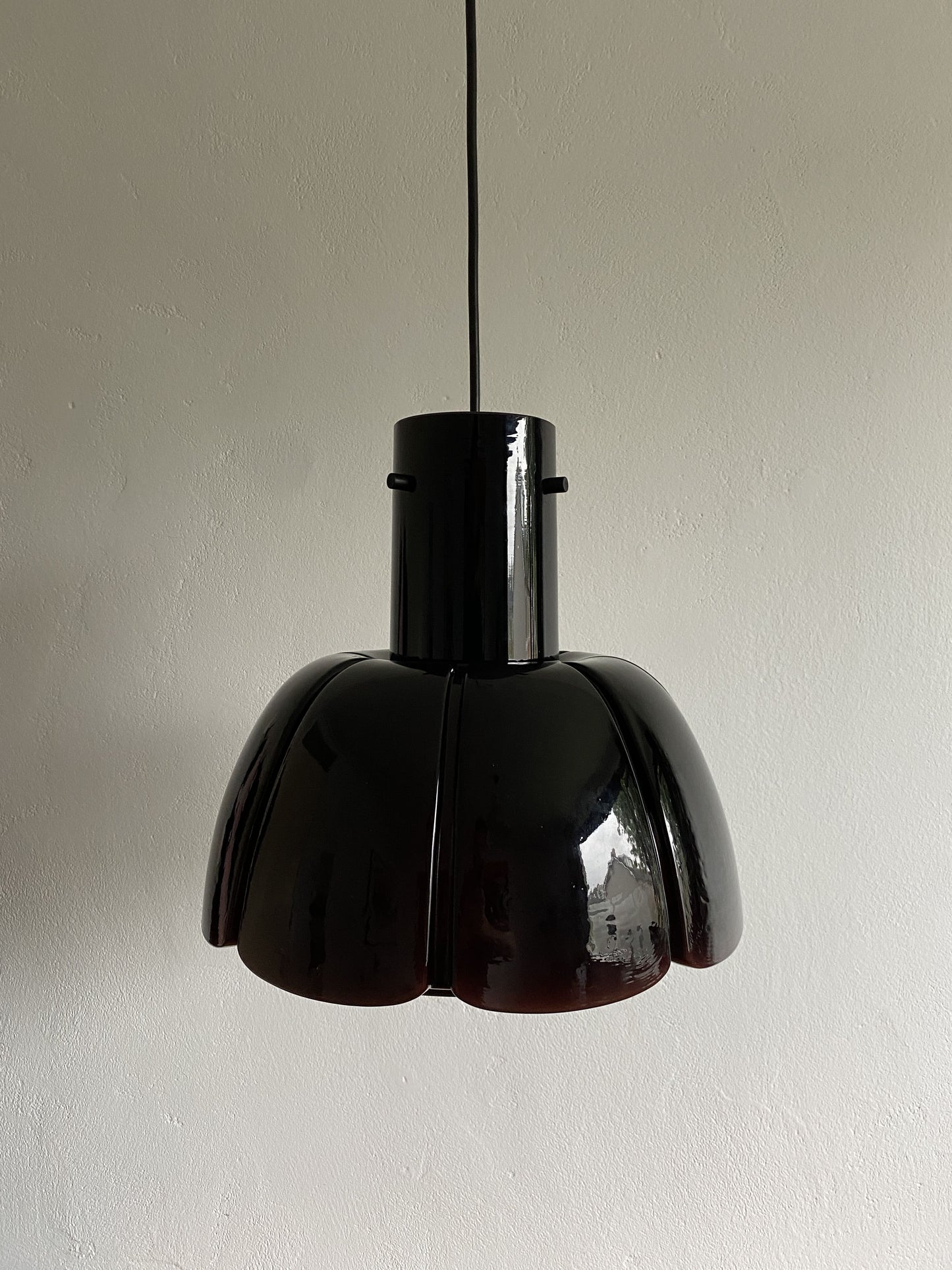 Large aubergine colored glass flower shape pendant light from Glashütte Limburg XL