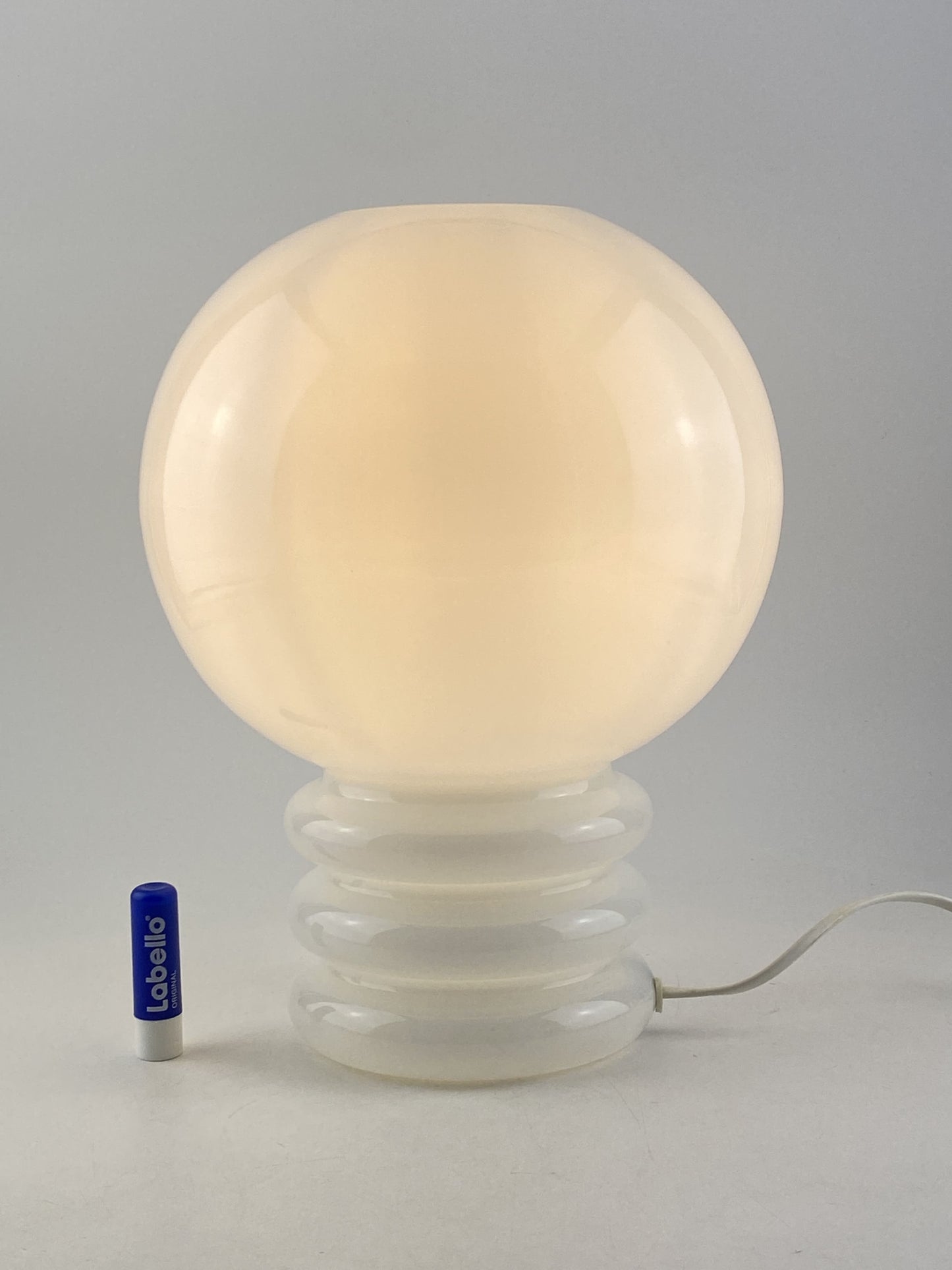 White glass table lamp BULB by Glashütte Limburg 1979
