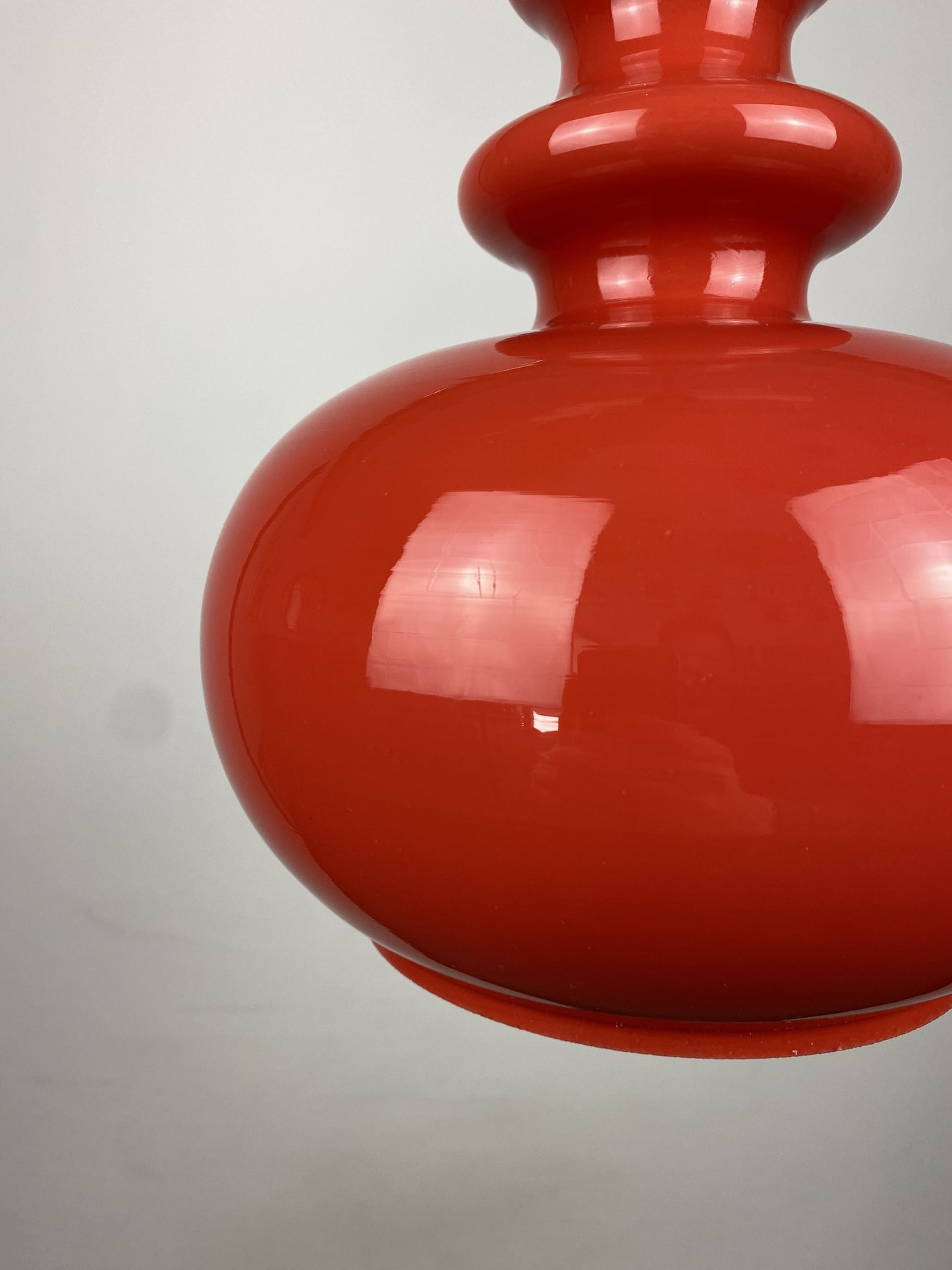 Red Opaline glass pendant light by Glashütte Limburg 1970