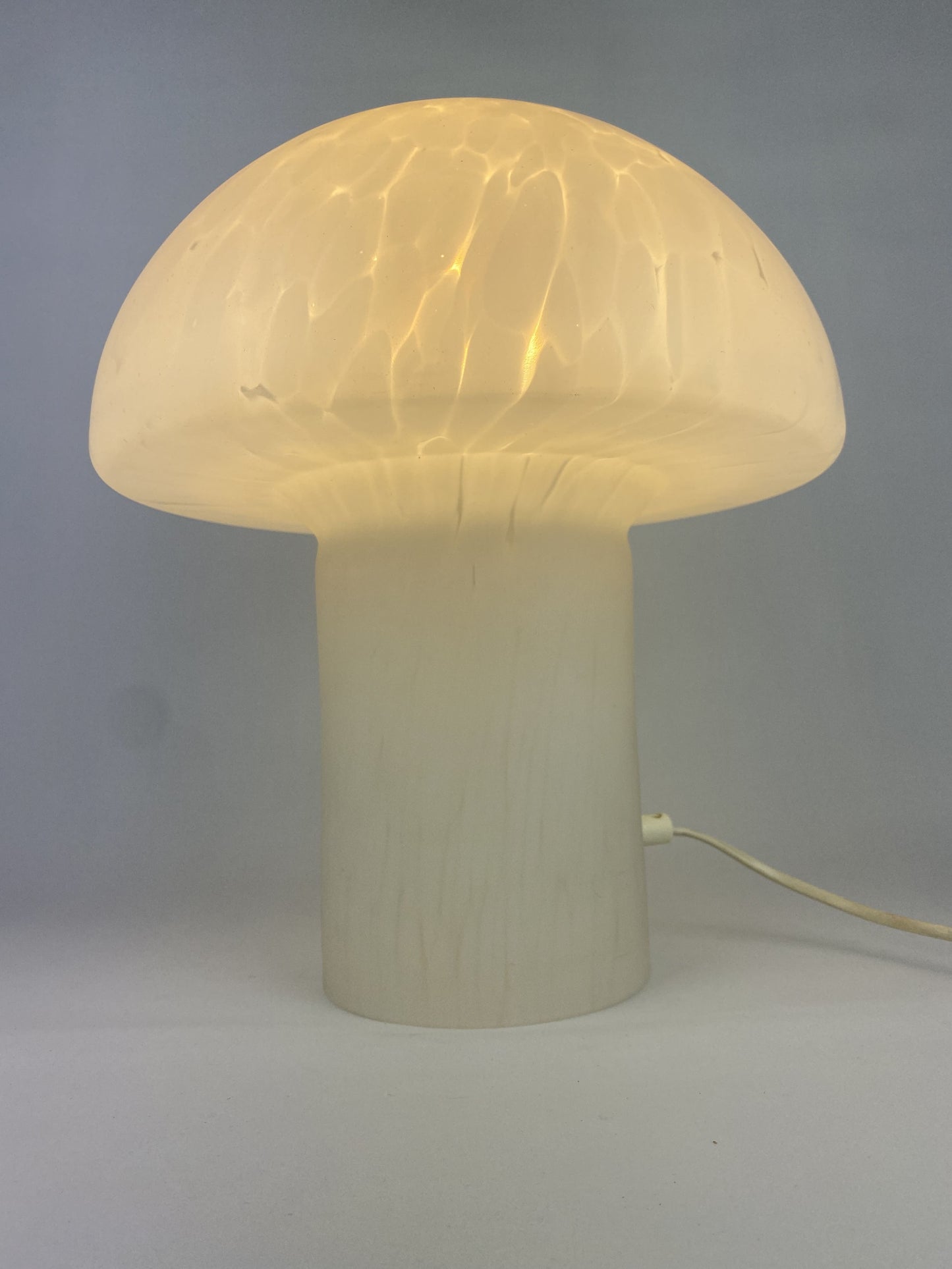 White cloudy glass mushroom table lamp by Glashütte Limburg XL 1970