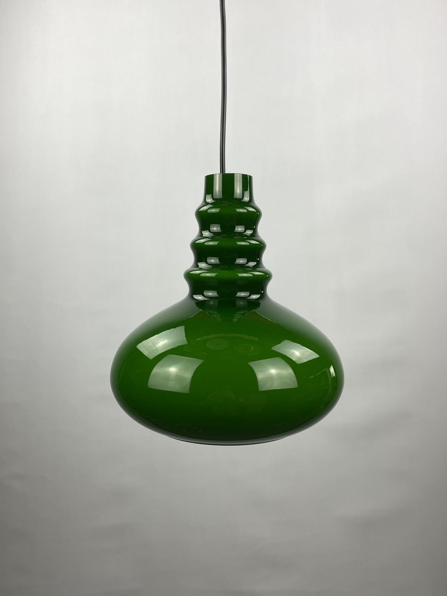 Rare dark green midcentury glass orange pendant light by Peill & Putzler 1960