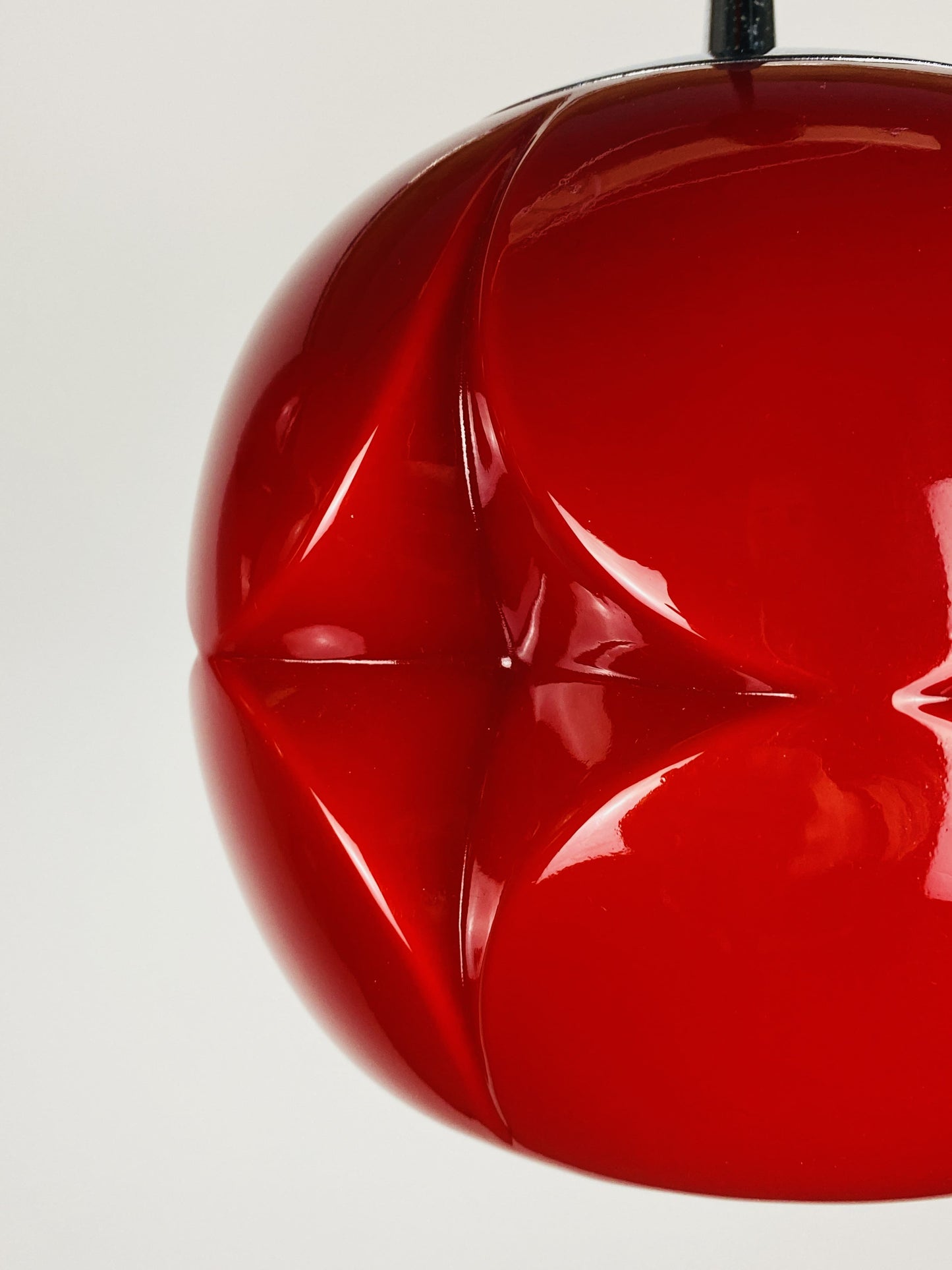 Pair of red glass artichoke pendant lights by Peill and Putzler 1960