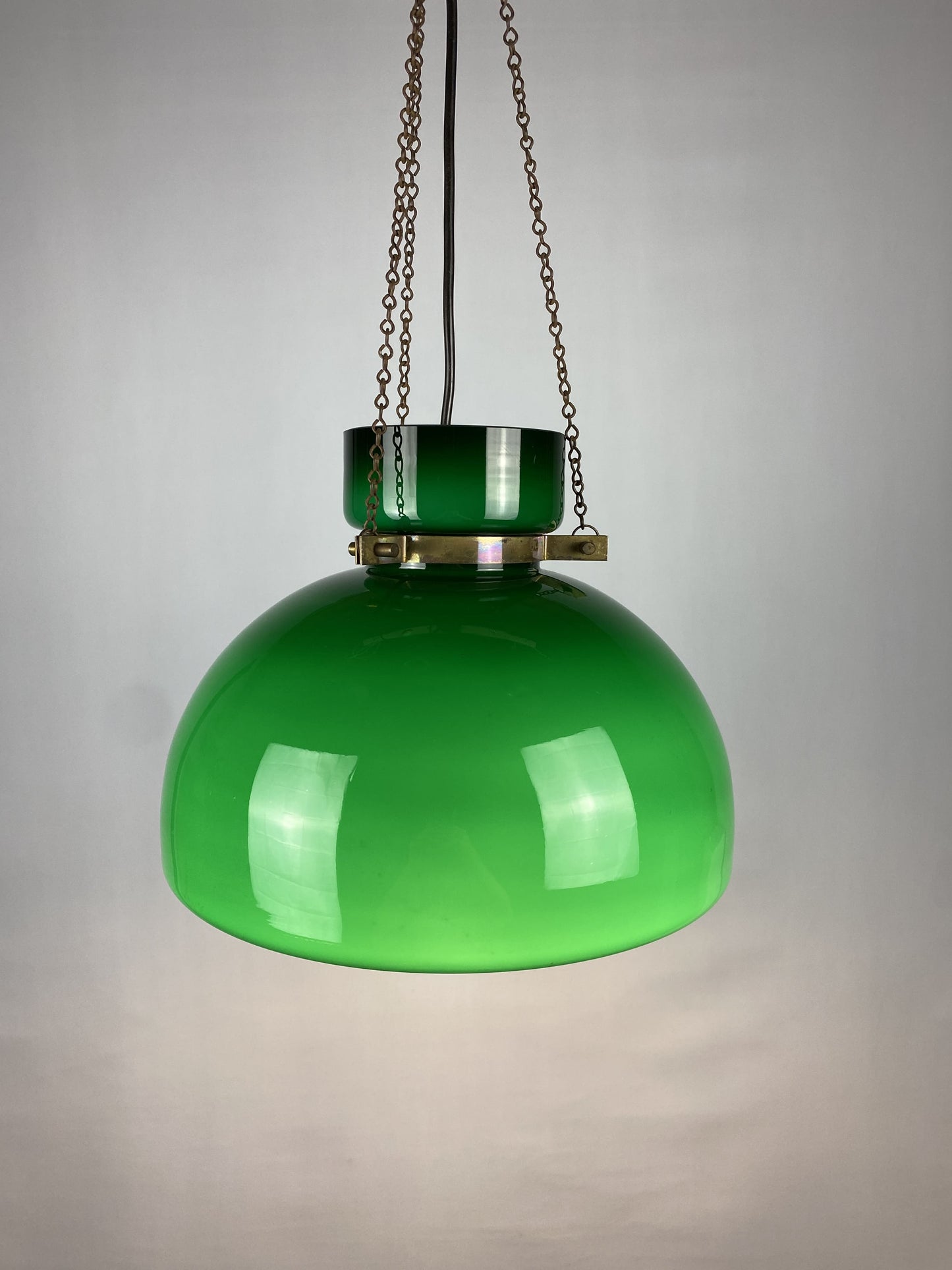 Large dark green Opaline glass pendant light by Herbert Proft for Glashütte Limburg