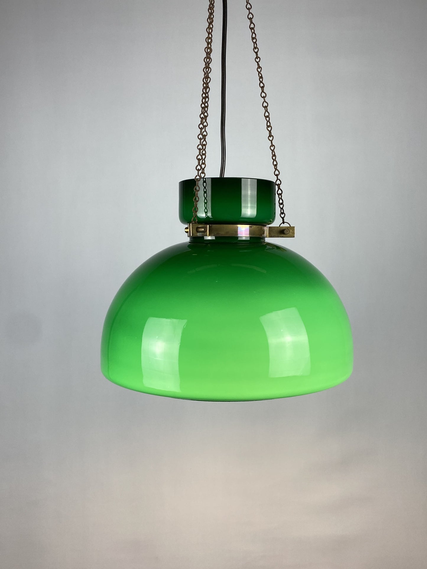 Large dark green Opaline glass pendant light by Herbert Proft for Glashütte Limburg