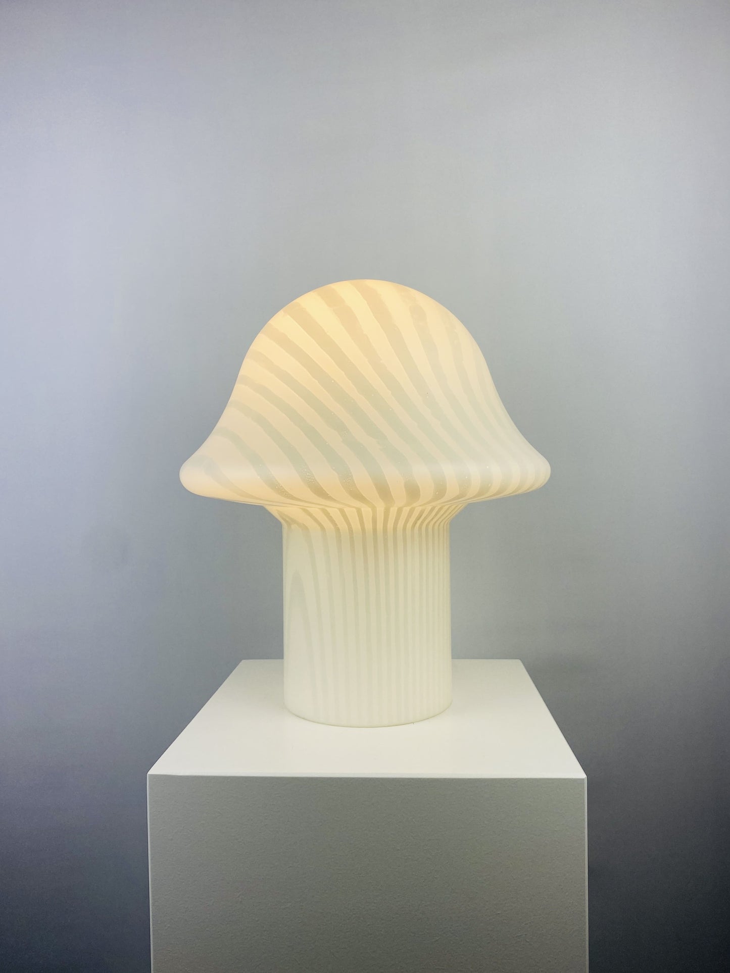 1 of 3 Large white crystal glass zebra striped Peill and Putzler mushroom table lamp XL 1970