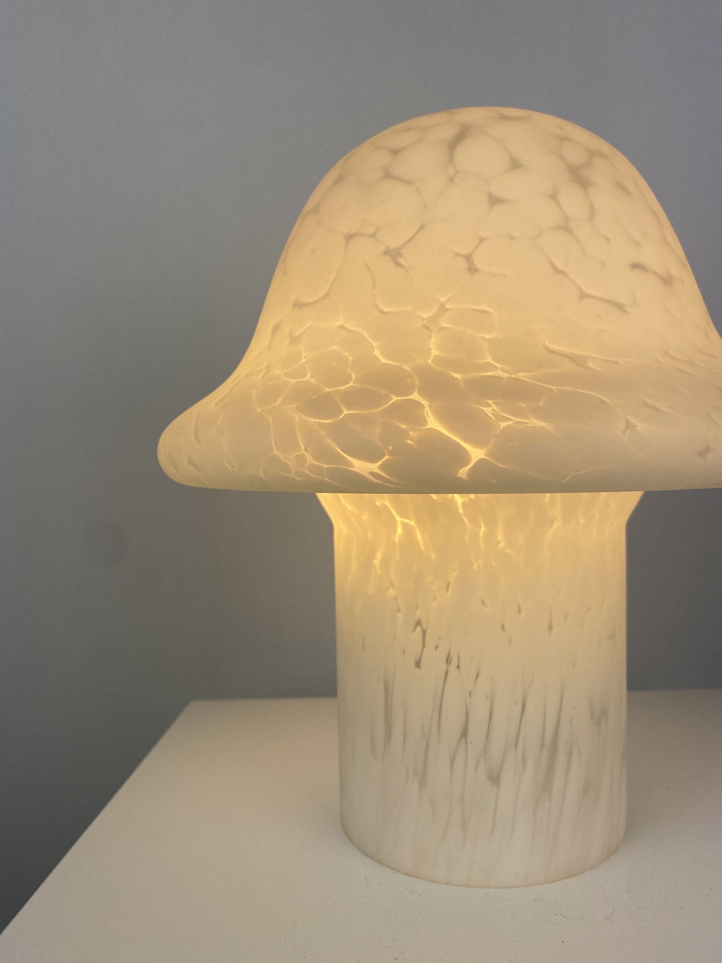 White cloudy glass Peill and Putzler mushroom table lamp 1970