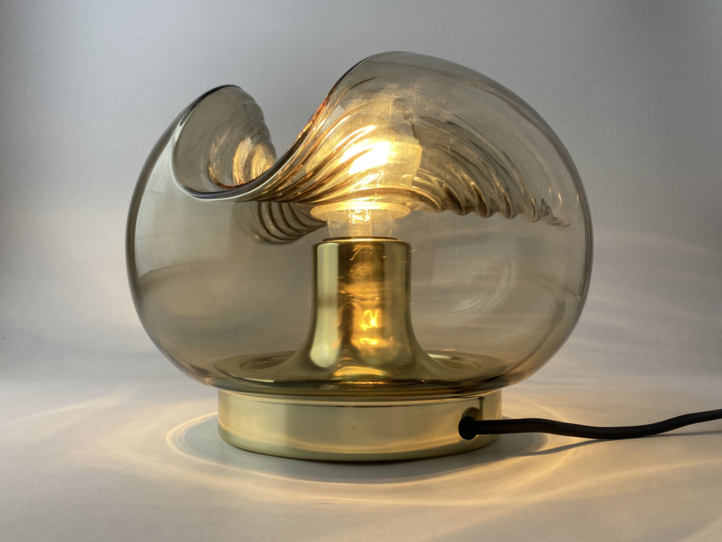 Smoked glass & gold chromed table lamp futura by Peill and Putzler 1960