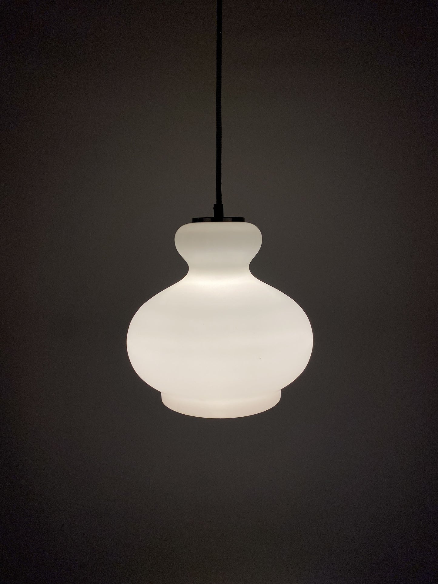 1 of 2 Frosted White glass pendant light by Peill and Putzler 1960