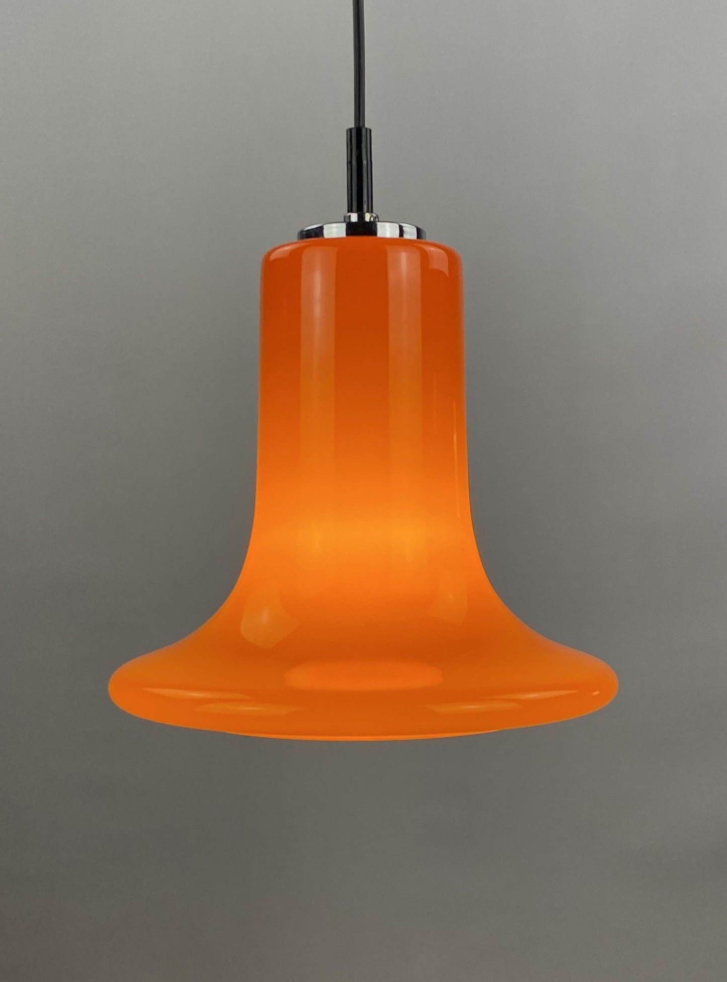 Rare orange trumpet shaped glass pendant light by Peill and Putzler 1960