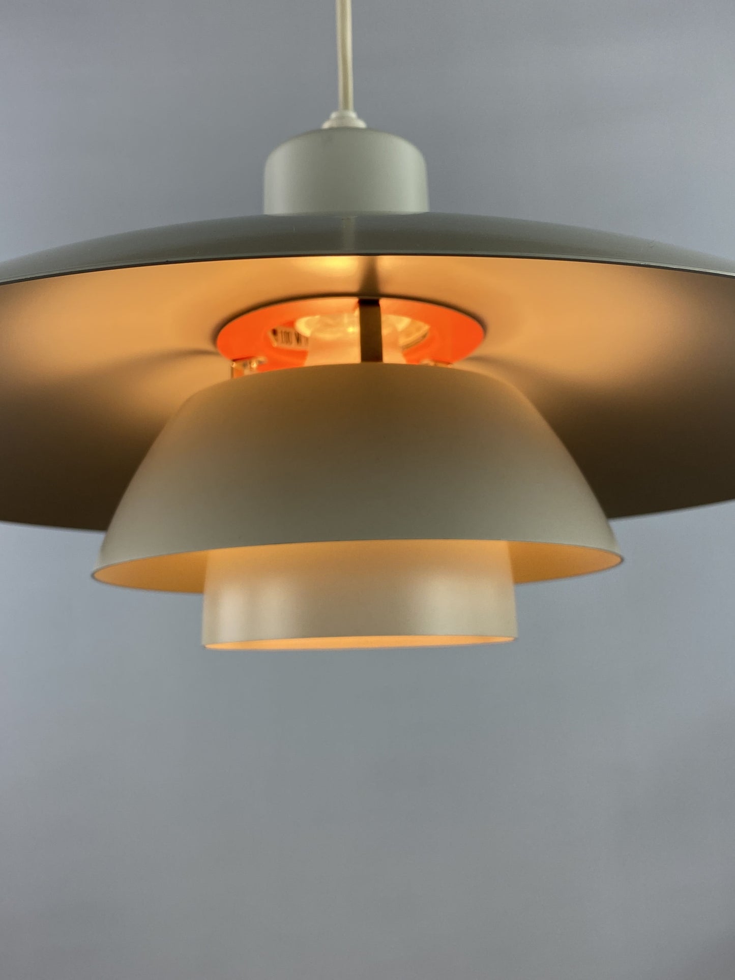 Vintage white and orange PH 4/3 pendant light by Poul Henningsen for Louis Poulsen