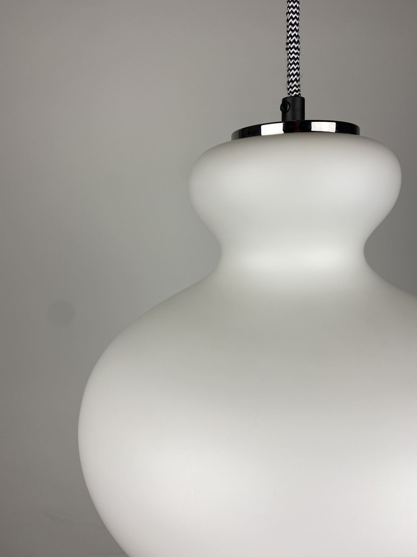 1 of 2 Frosted White glass pendant light by Peill and Putzler 1960