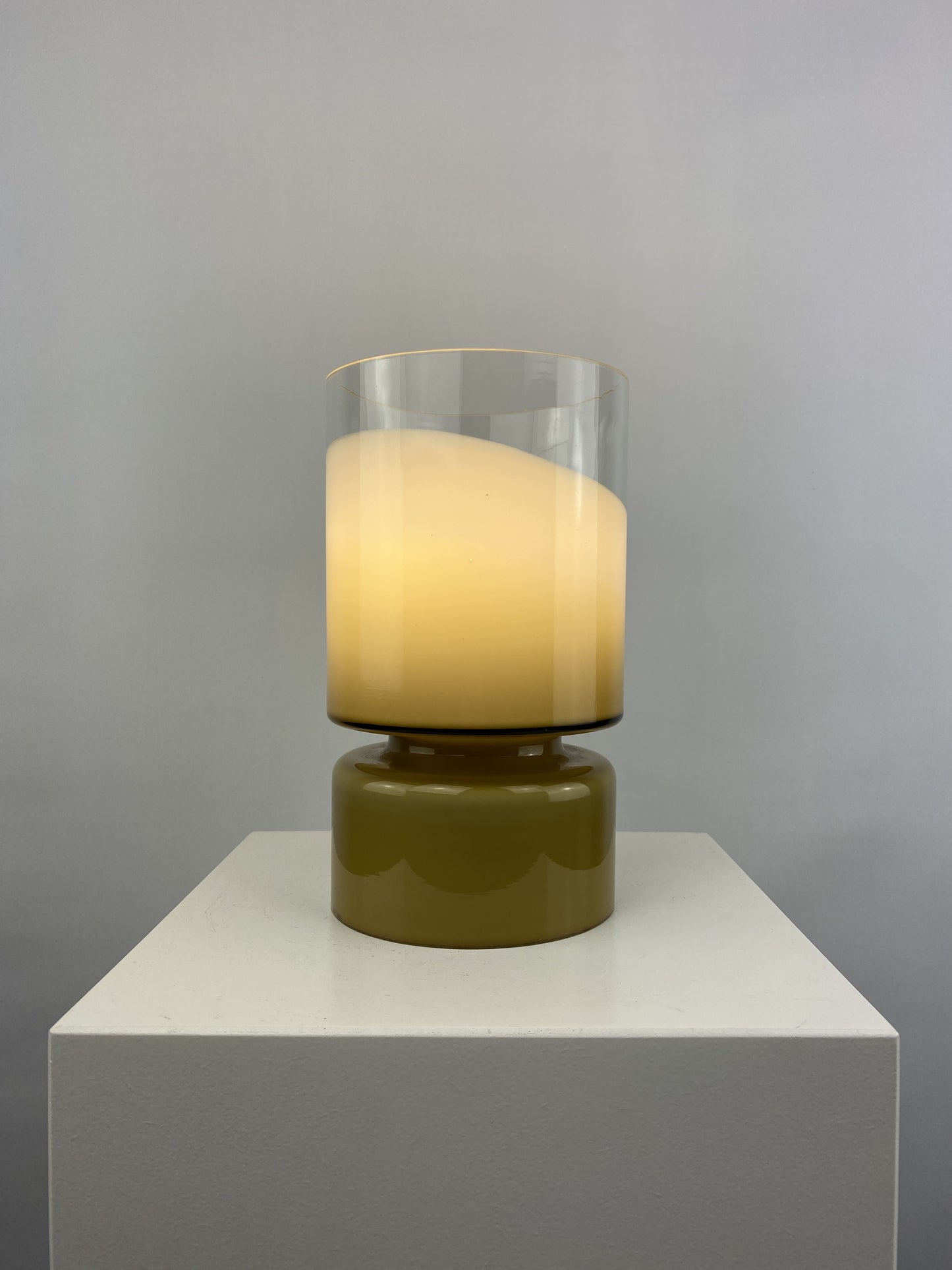 Rare olive green and clear glass Peill and Putzler table lamp 1970