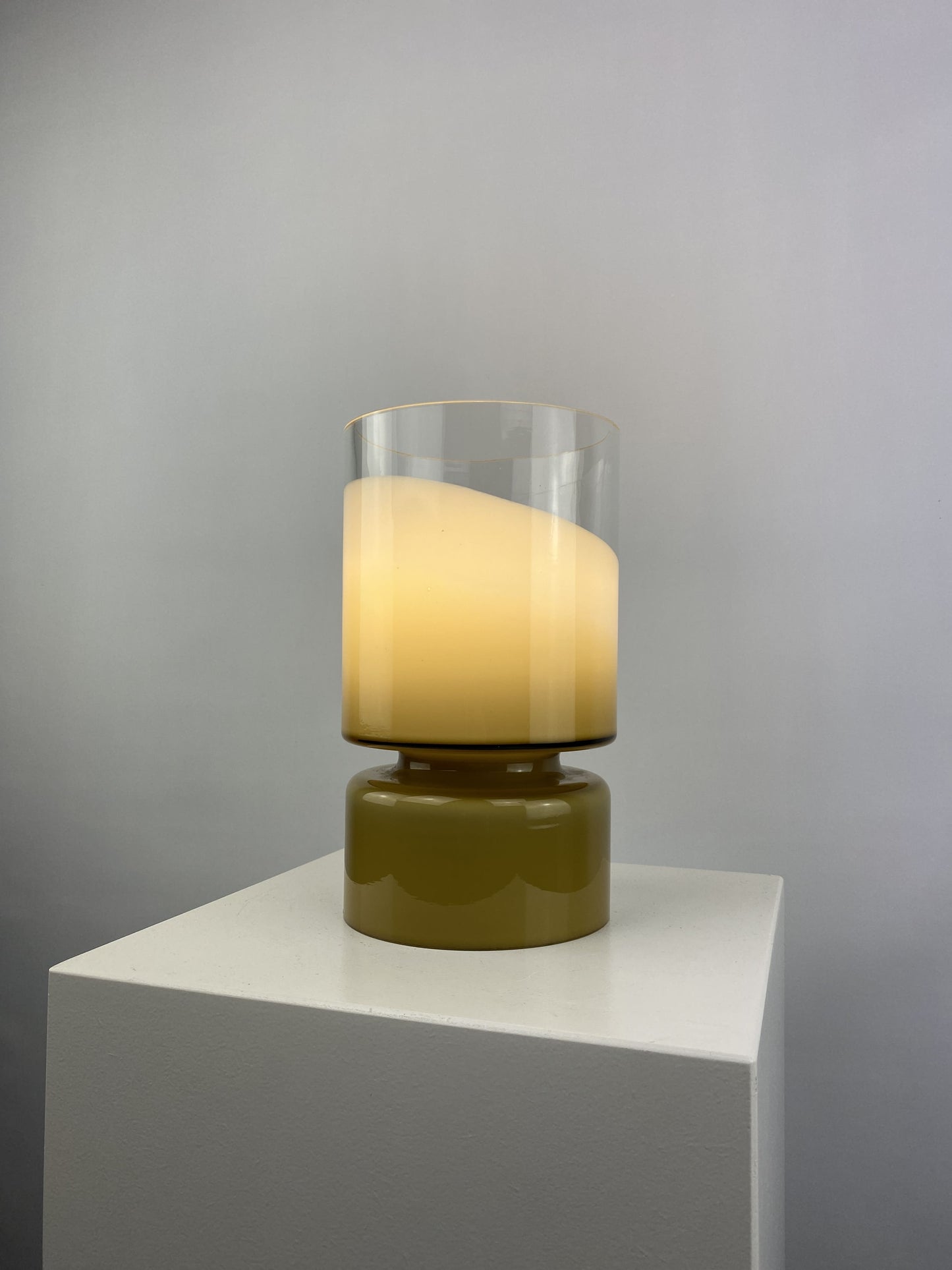 Rare olive green and clear glass Peill and Putzler table lamp 1970